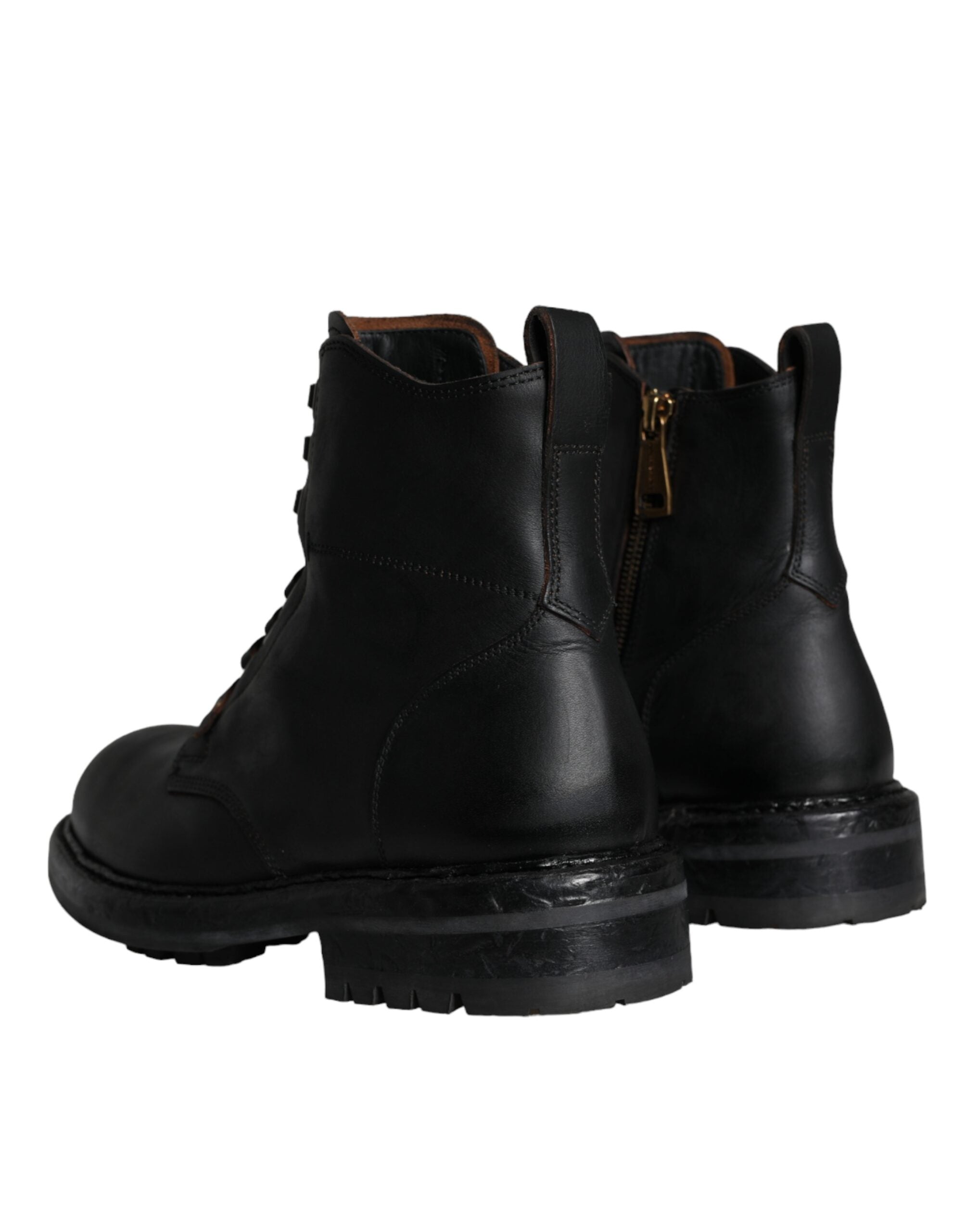 Dolce & Gabbana Black Lace-Up Mid-Calf Boots Men's Shoes