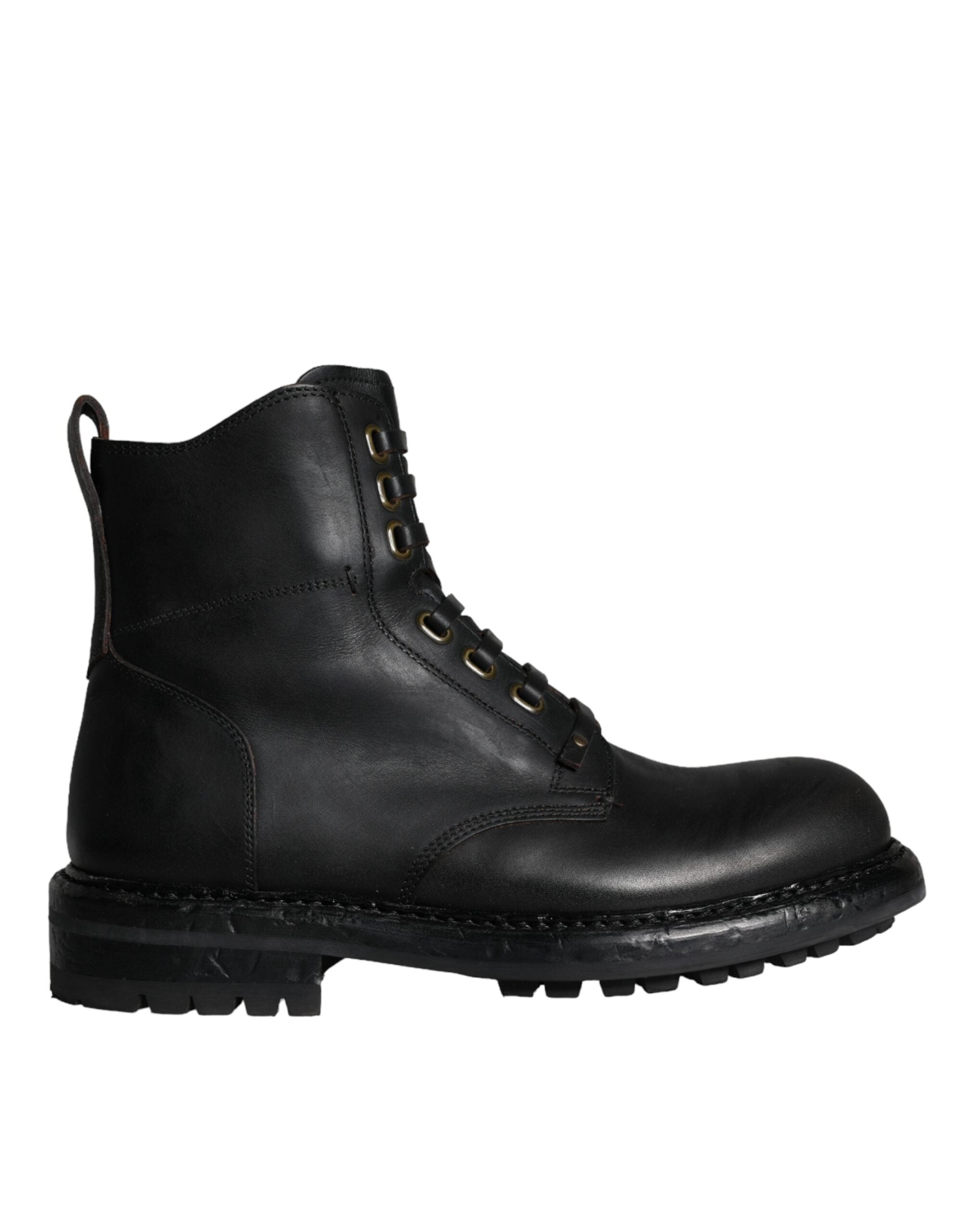 Dolce & Gabbana Black Lace-Up Mid-Calf Boots Men's Shoes