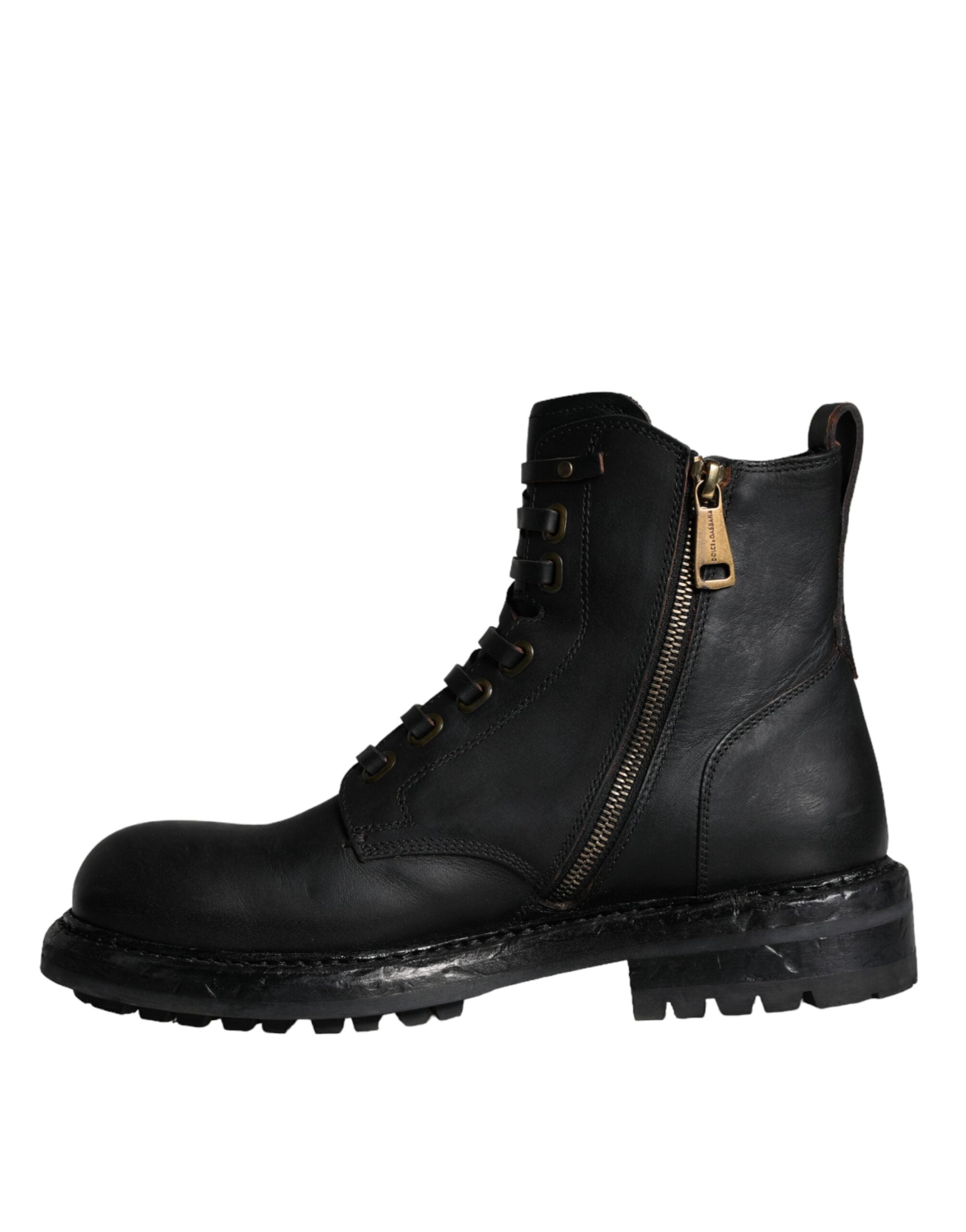 Dolce & Gabbana Black Lace-Up Mid-Calf Boots Men's Shoes