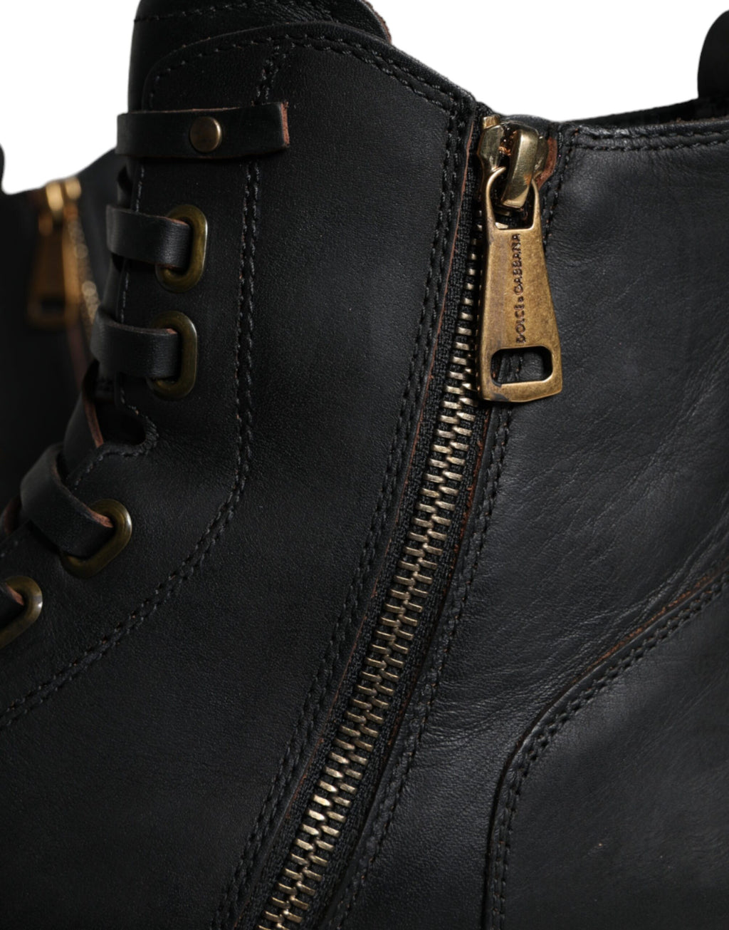 Dolce & Gabbana Black Lace-Up Mid-Calf Boots Men's Shoes
