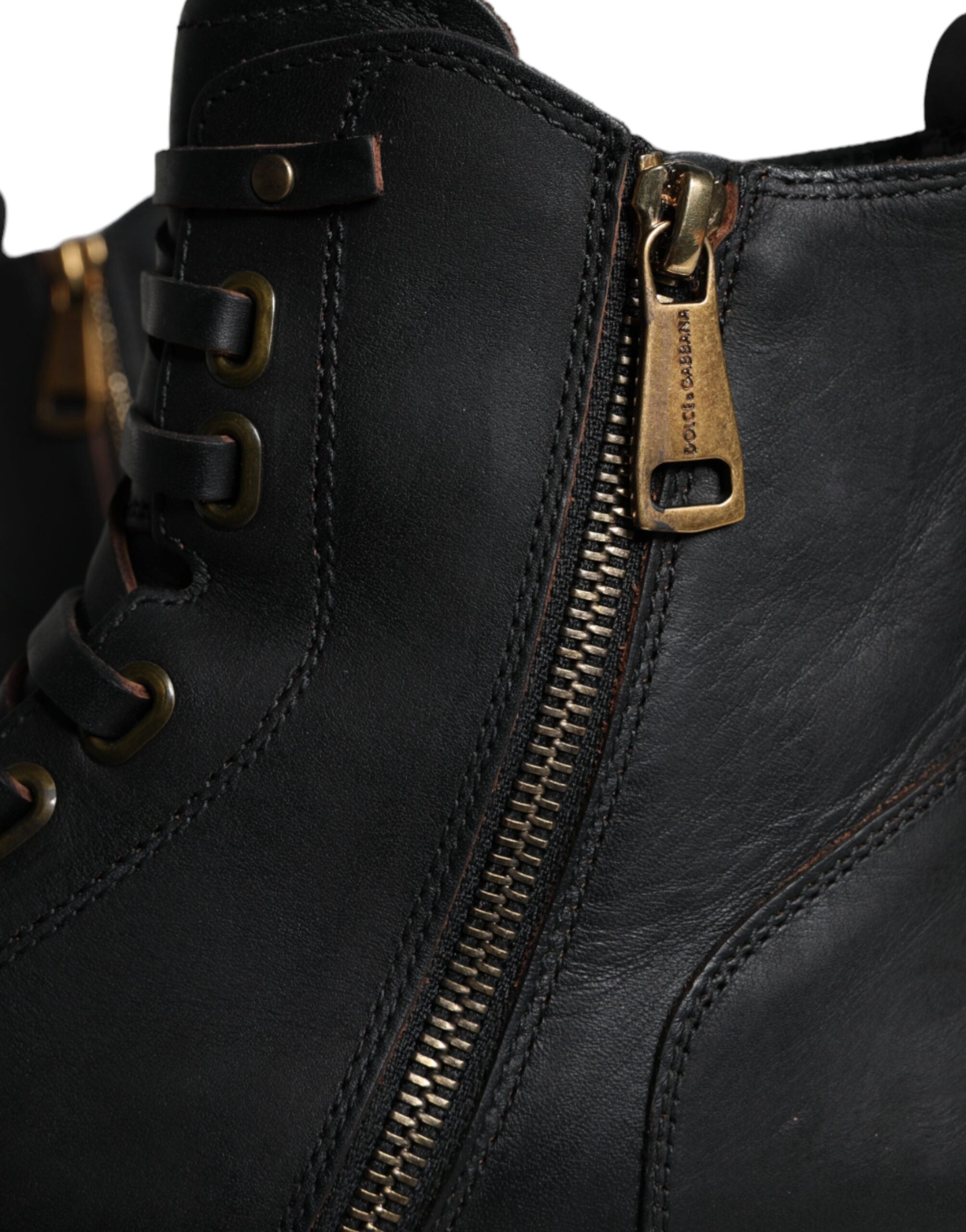 Dolce & Gabbana Black Lace-Up Mid-Calf Boots Men's Shoes