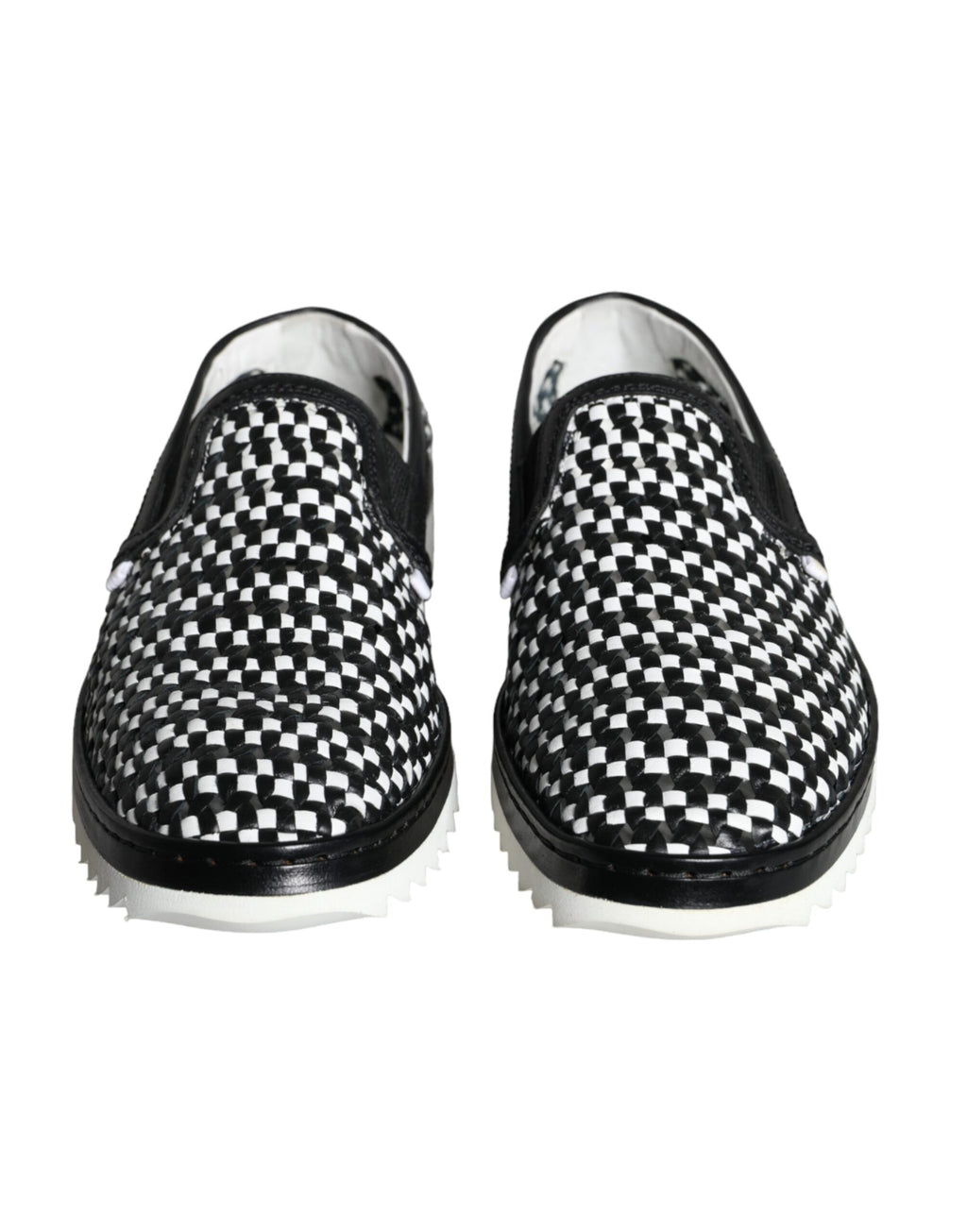 Dolce & Gabbana Black White Weaved Slip On Men's Loafers Shoes