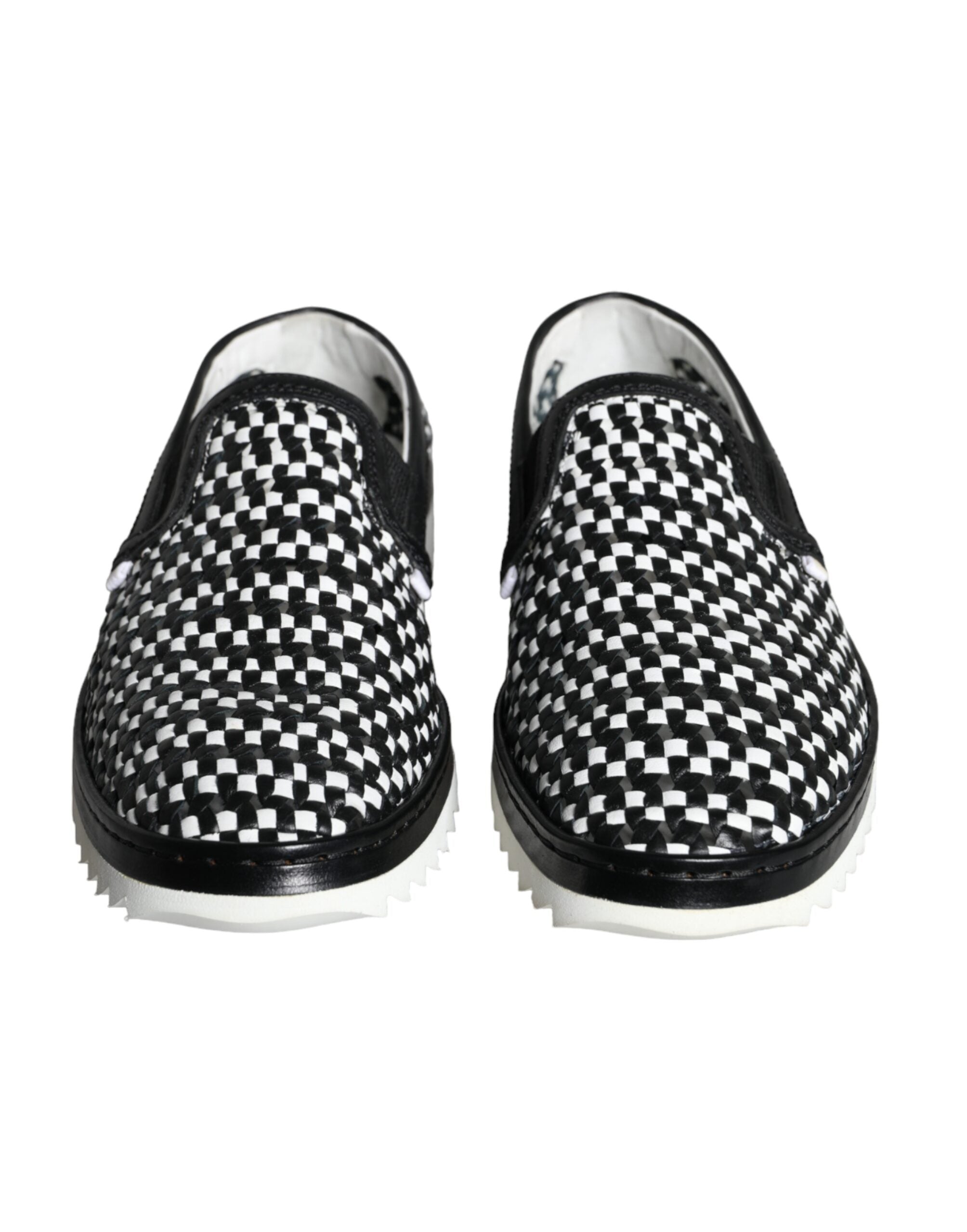 Dolce & Gabbana Black White Weaved Slip On Men's Loafers Shoes