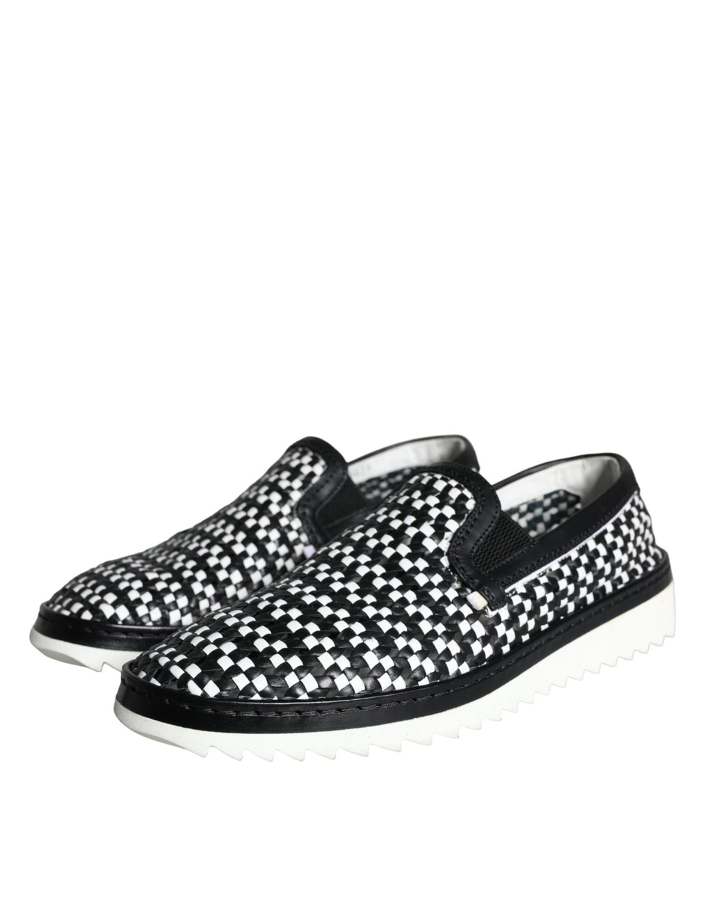 Dolce & Gabbana Black White Weaved Slip On Men's Loafers Shoes