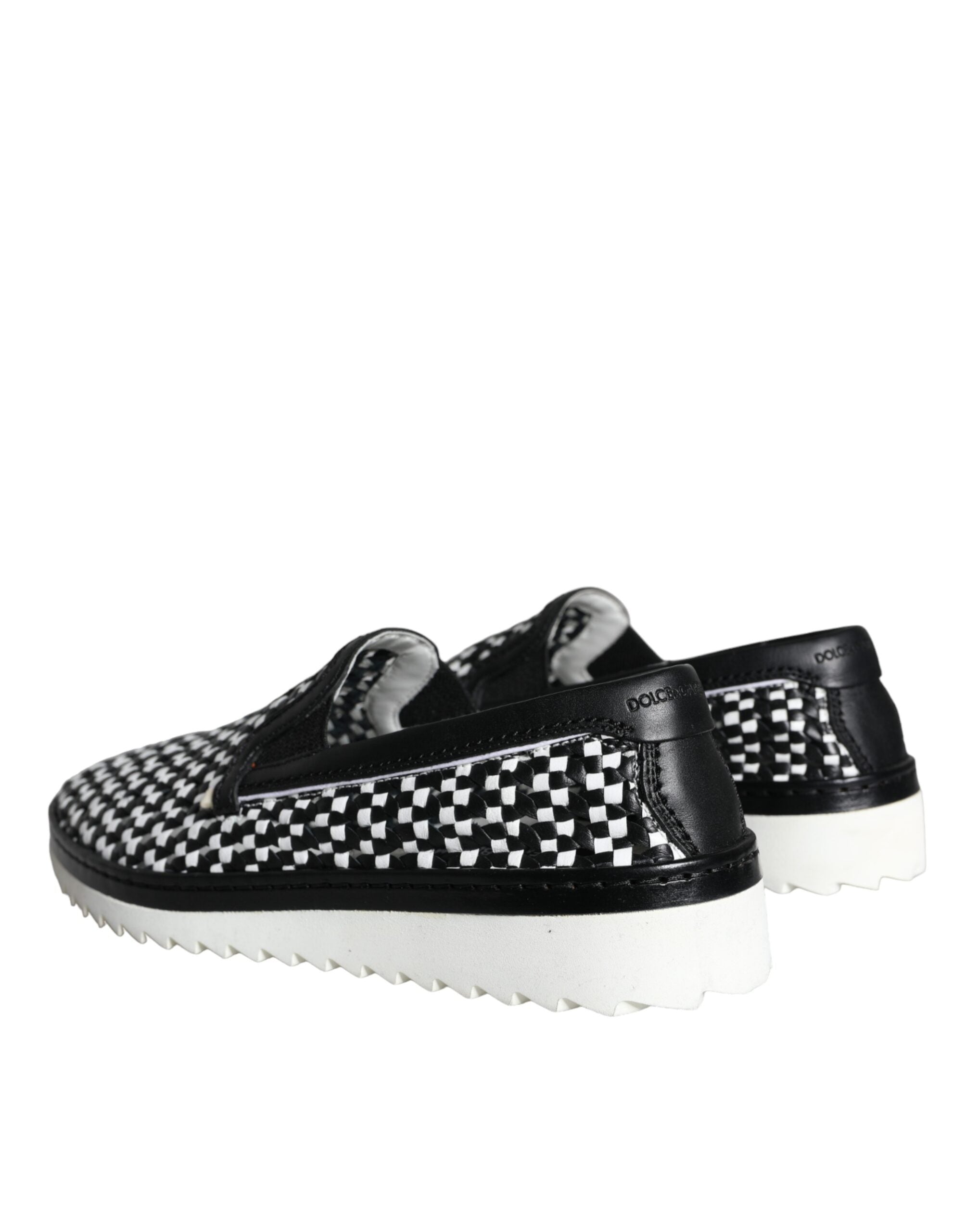 Dolce & Gabbana Black White Weaved Slip On Men's Loafers Shoes