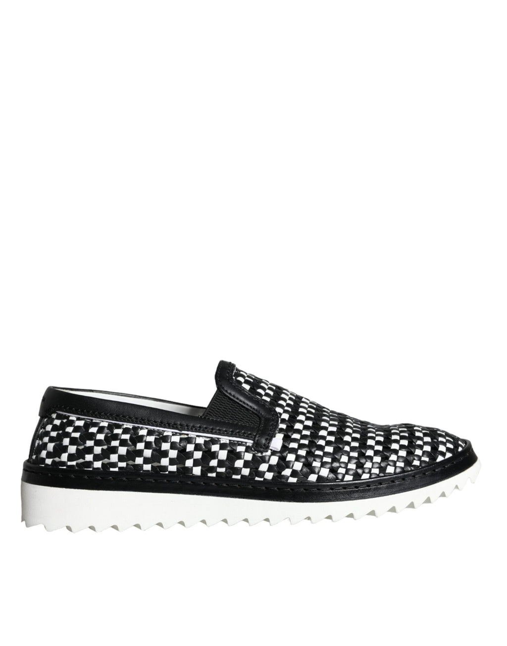 Dolce & Gabbana Black White Weaved Slip On Men's Loafers Shoes