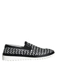 Dolce & Gabbana Black White Weaved Slip On Men's Loafers Shoes