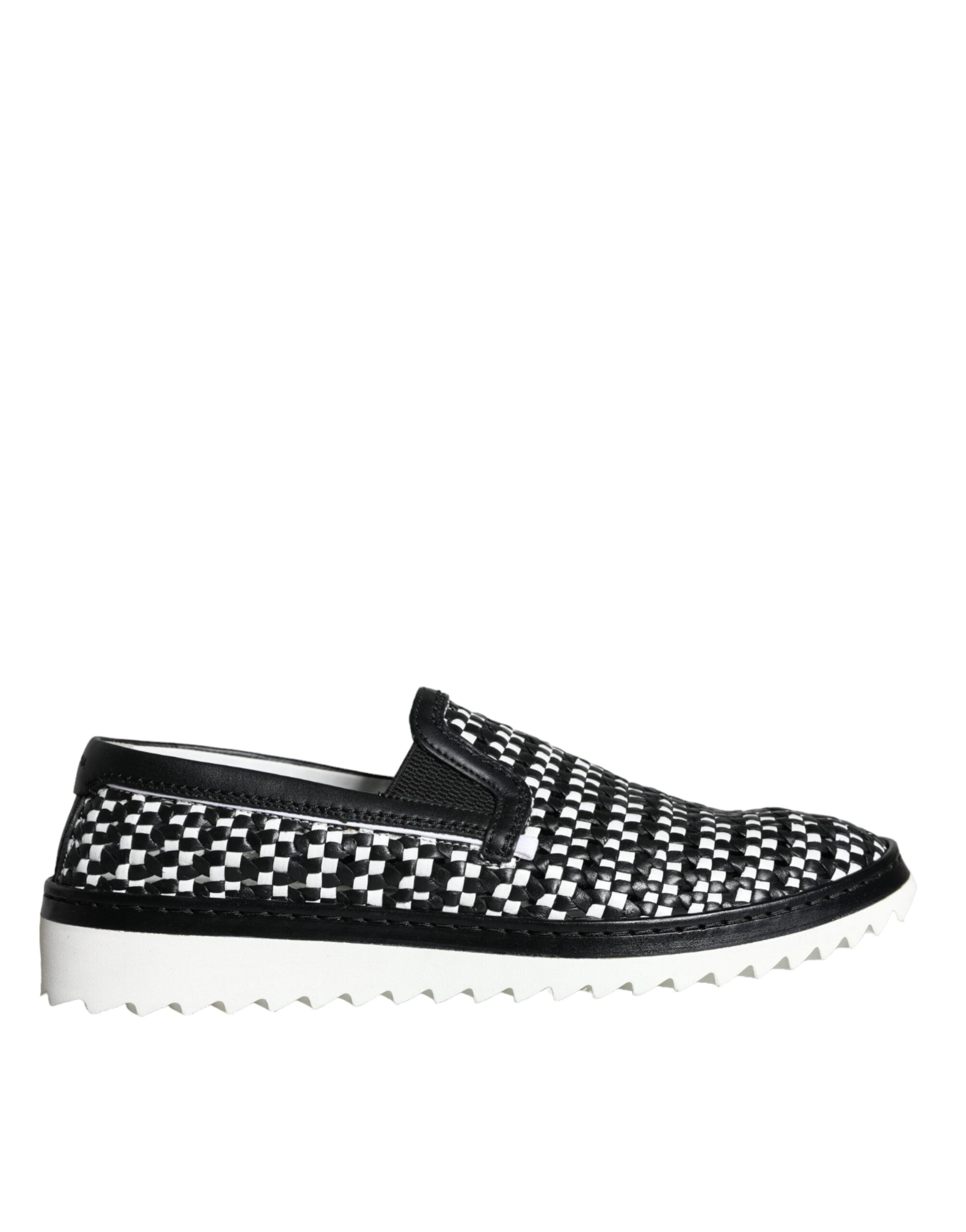 Dolce & Gabbana Black White Weaved Slip On Men's Loafers Shoes