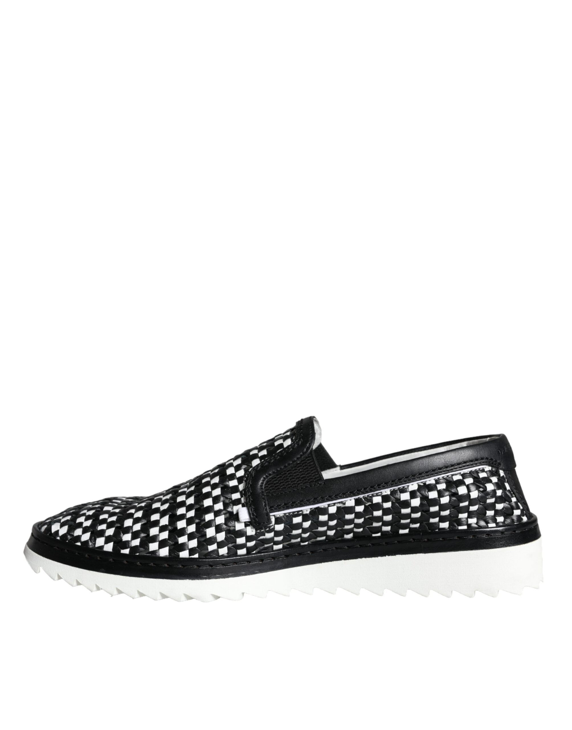 Dolce & Gabbana Black White Weaved Slip On Men's Loafers Shoes