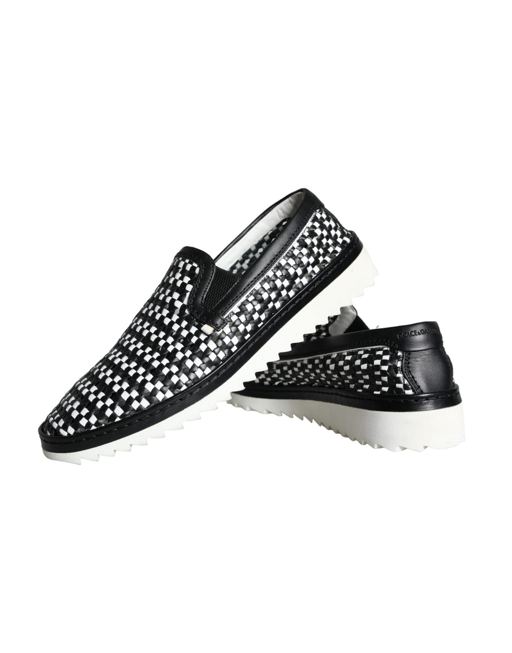 Dolce & Gabbana Black White Weaved Slip On Men's Loafers Shoes