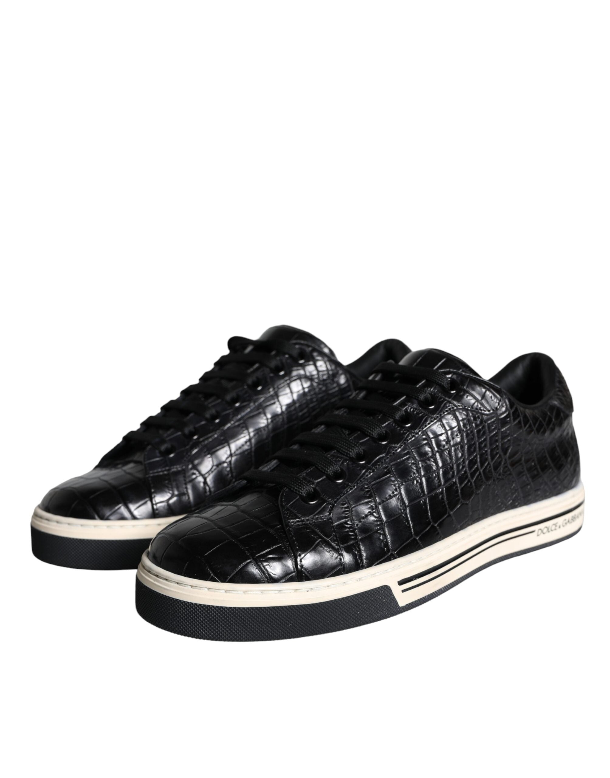 Dolce & Gabbana Black Leather Men's Low Top Sneakers Shoes