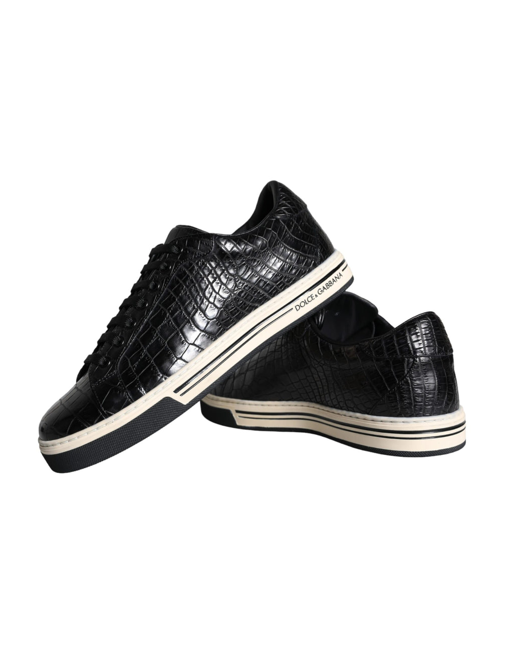 Dolce & Gabbana Black Leather Men's Low Top Sneakers Shoes