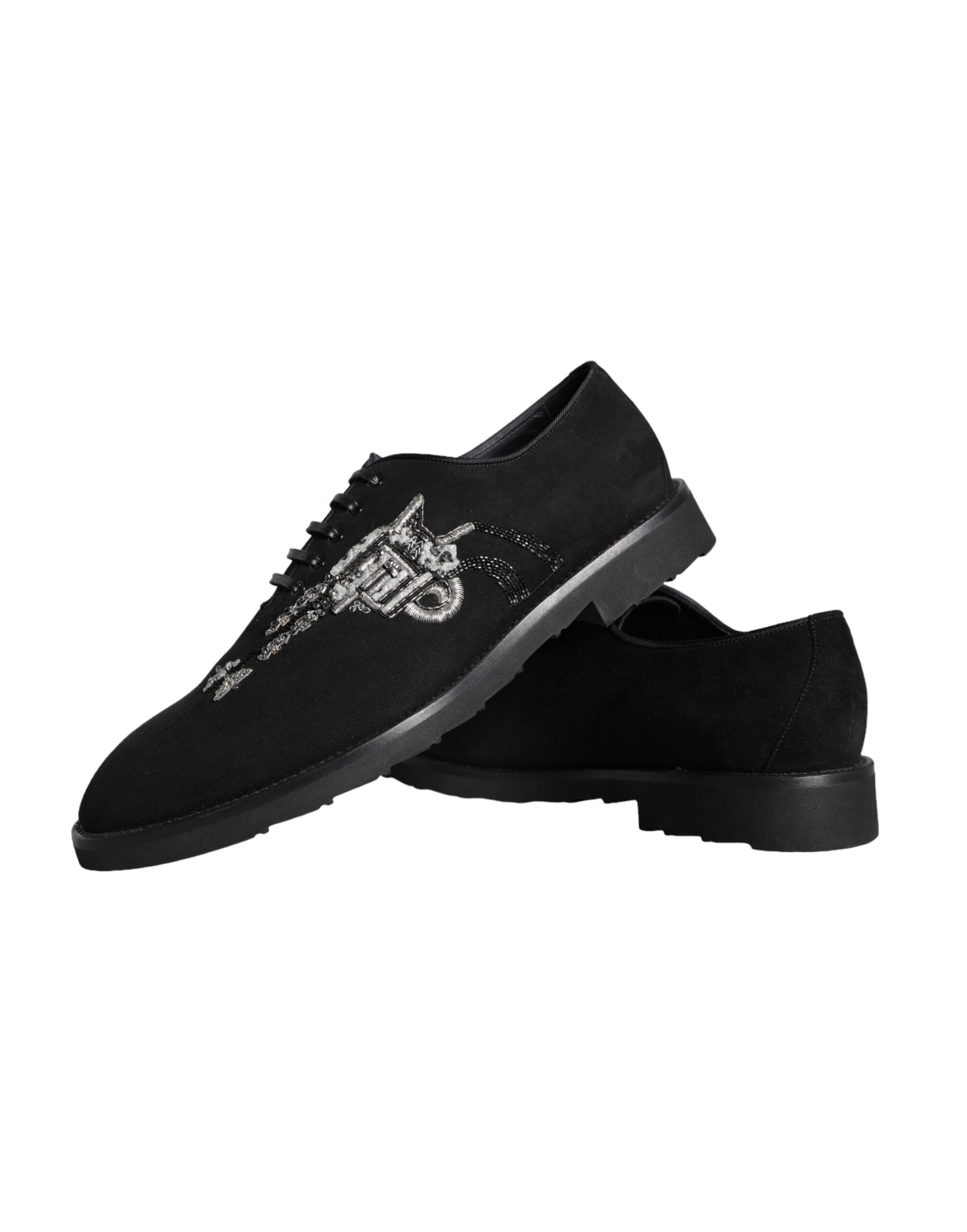 Dolce & Gabbana Black Suede Sicilia Lace-Up Formal Shoes
