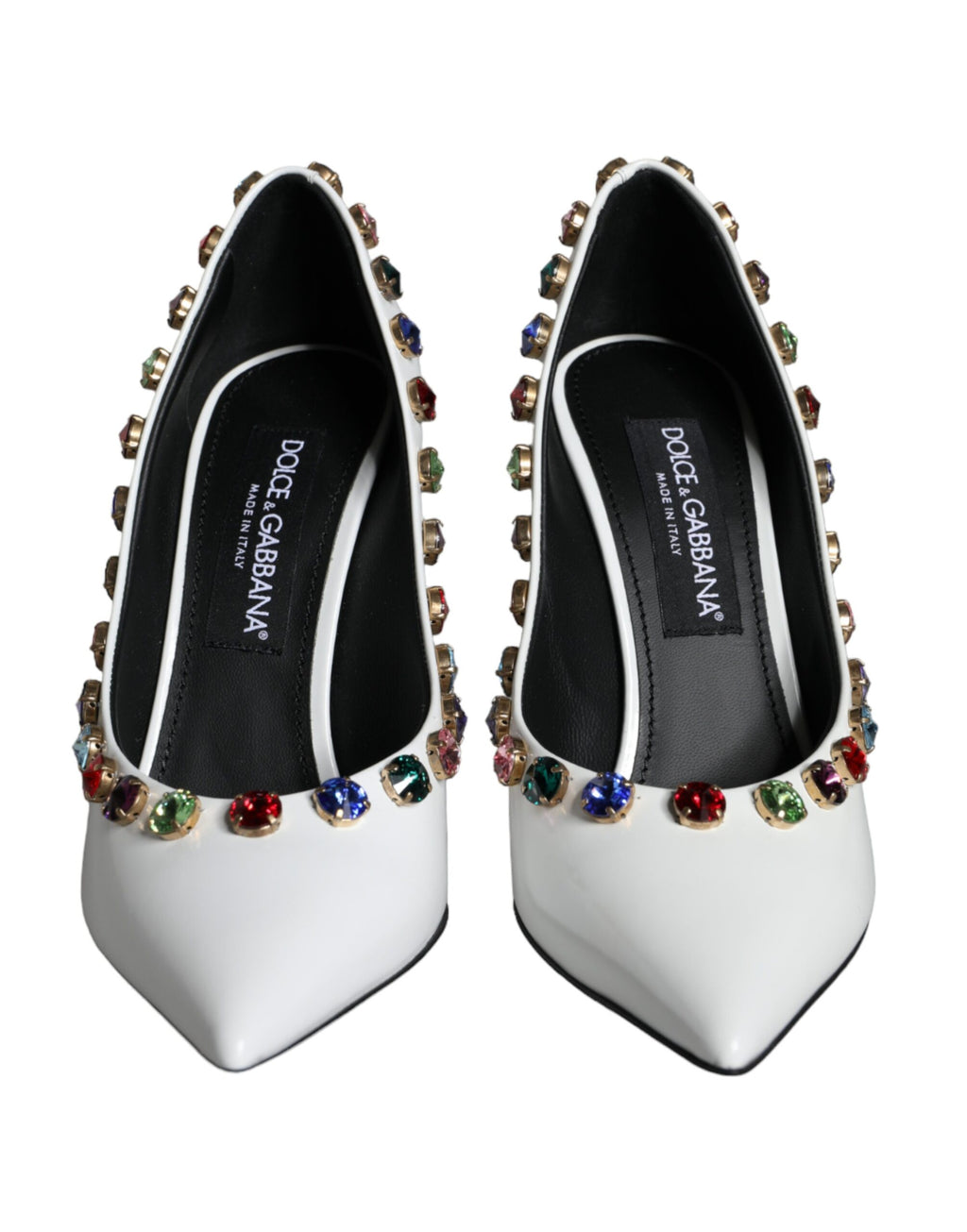 Dolce & Gabbana White Crystal Leather High Heel Pumps Shoes