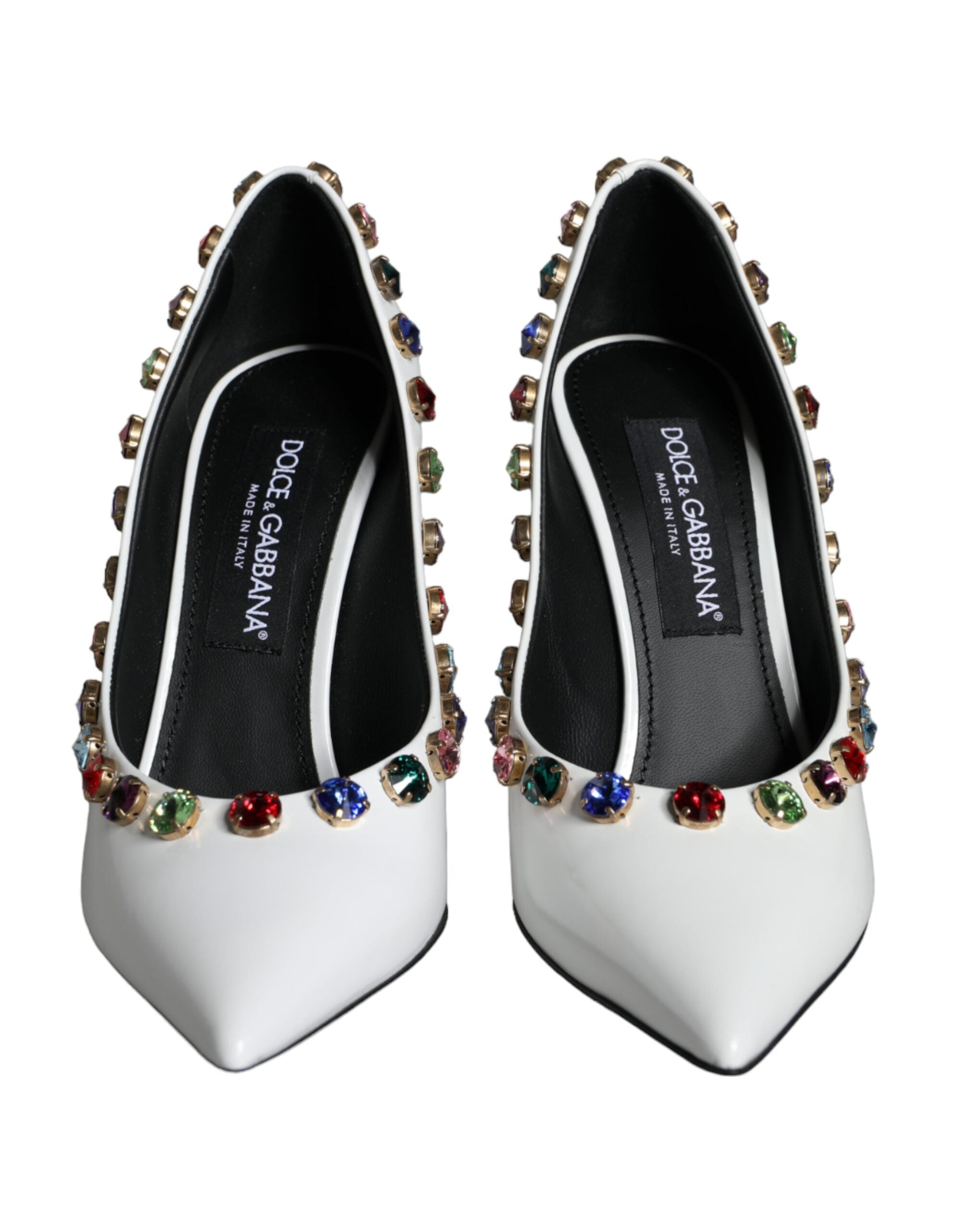 Dolce & Gabbana White Crystal Leather High Heel Pumps Shoes