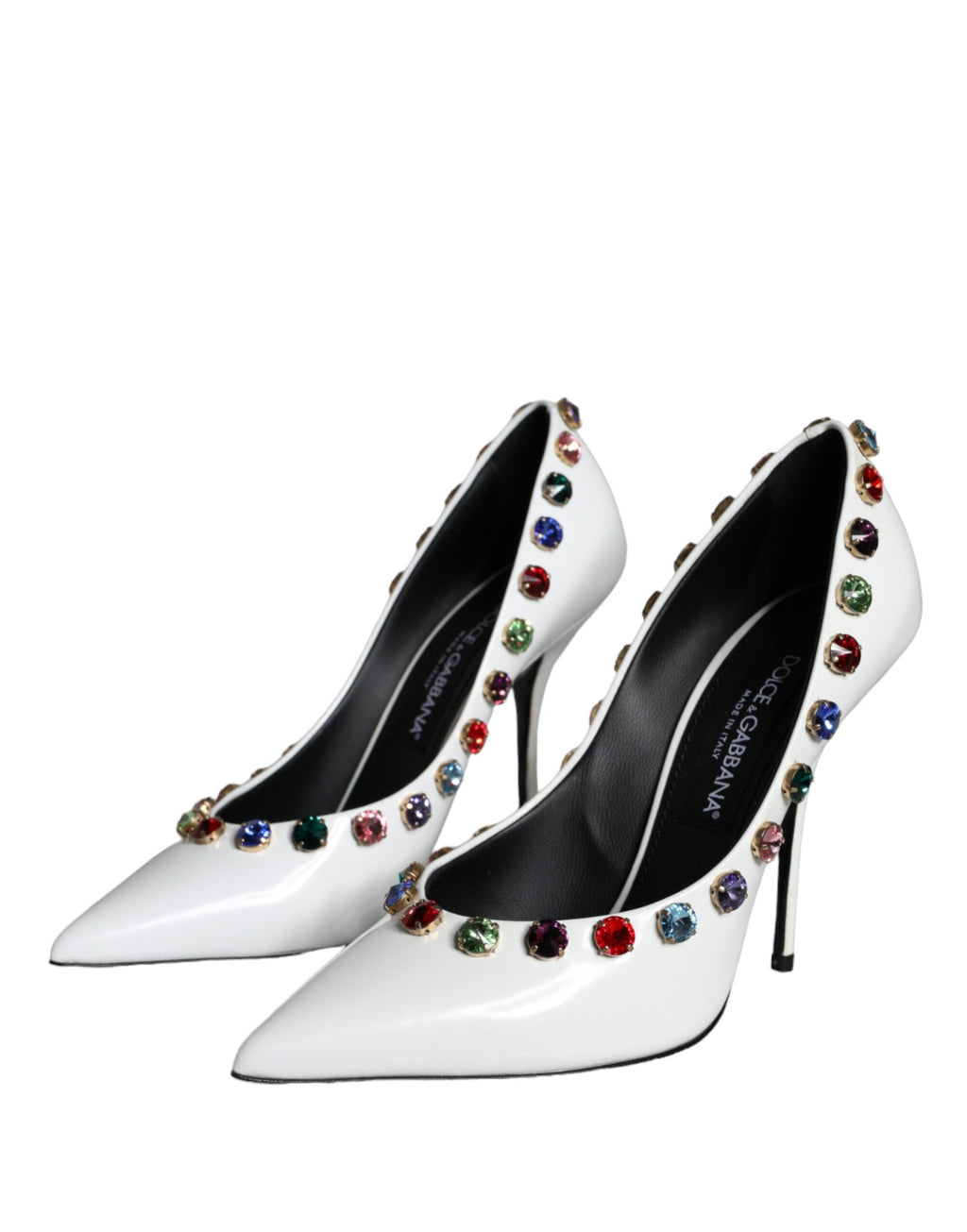 Dolce & Gabbana White Crystal Leather High Heel Pumps Shoes