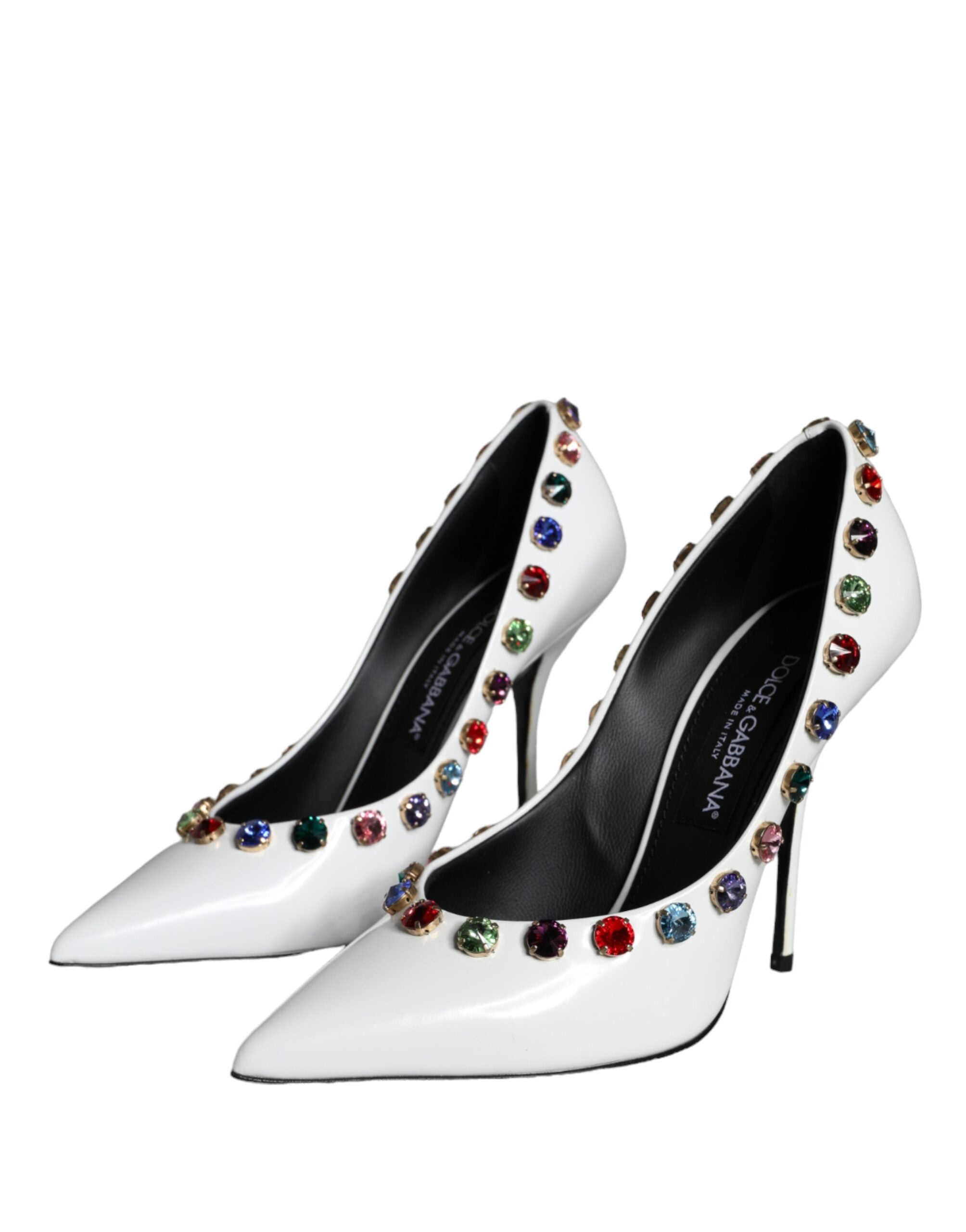 Dolce & Gabbana White Crystal Leather High Heel Pumps Shoes