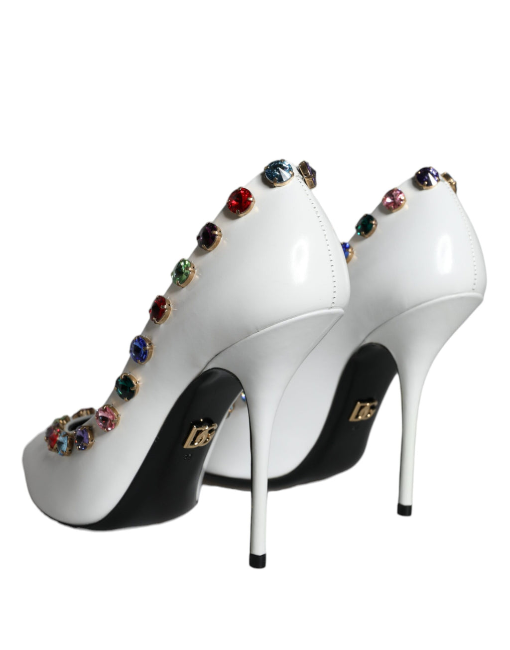 Dolce & Gabbana White Crystal Leather High Heel Pumps Shoes