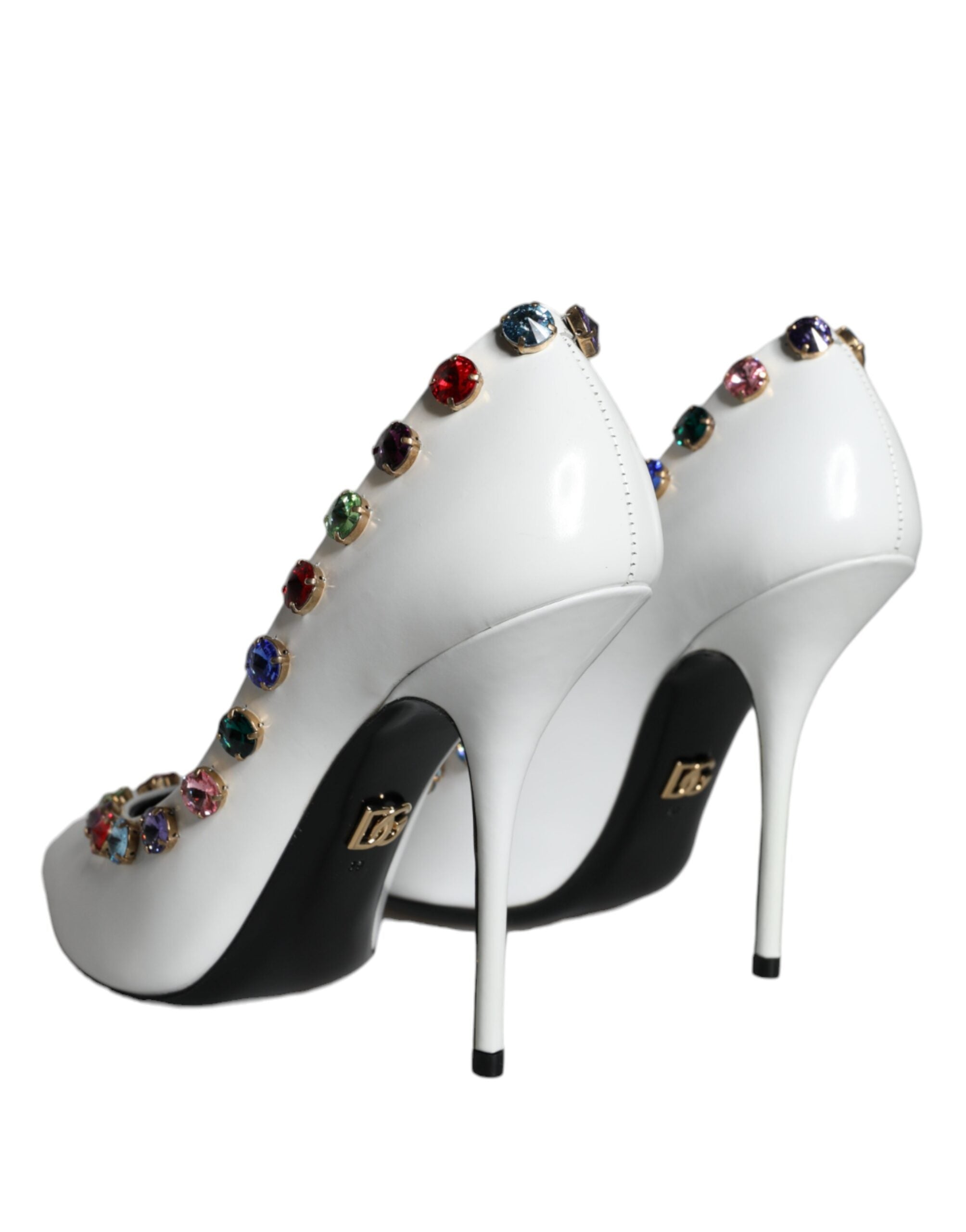 Dolce & Gabbana White Crystal Leather High Heel Pumps Shoes