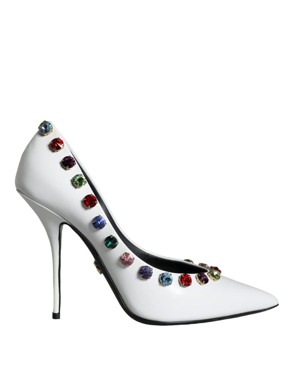 Dolce & Gabbana White Crystal Leather High Heel Pumps Shoes