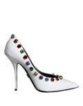 Dolce & Gabbana White Crystal Leather High Heel Pumps Shoes