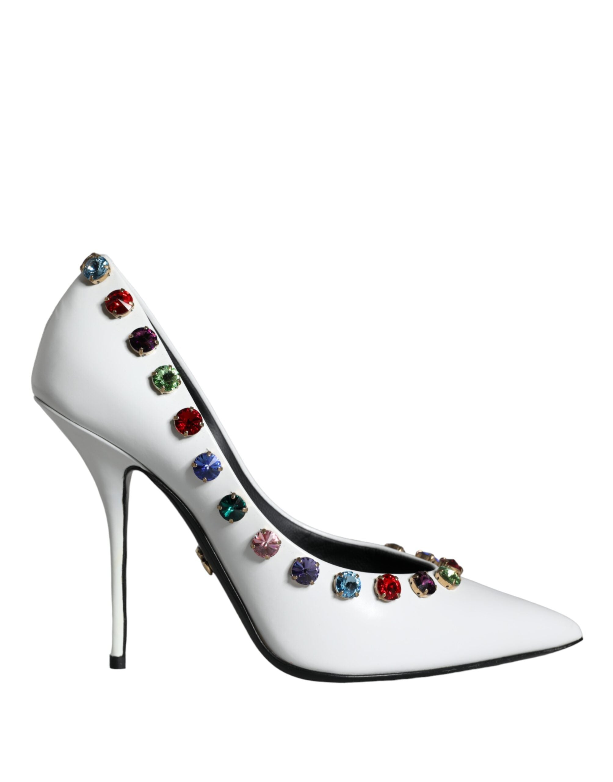 Dolce & Gabbana White Crystal Leather High Heel Pumps Shoes