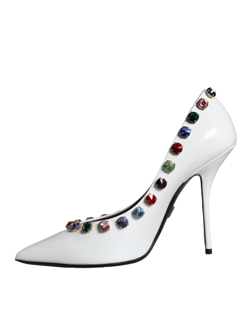 Dolce & Gabbana White Crystal Leather High Heel Pumps Shoes