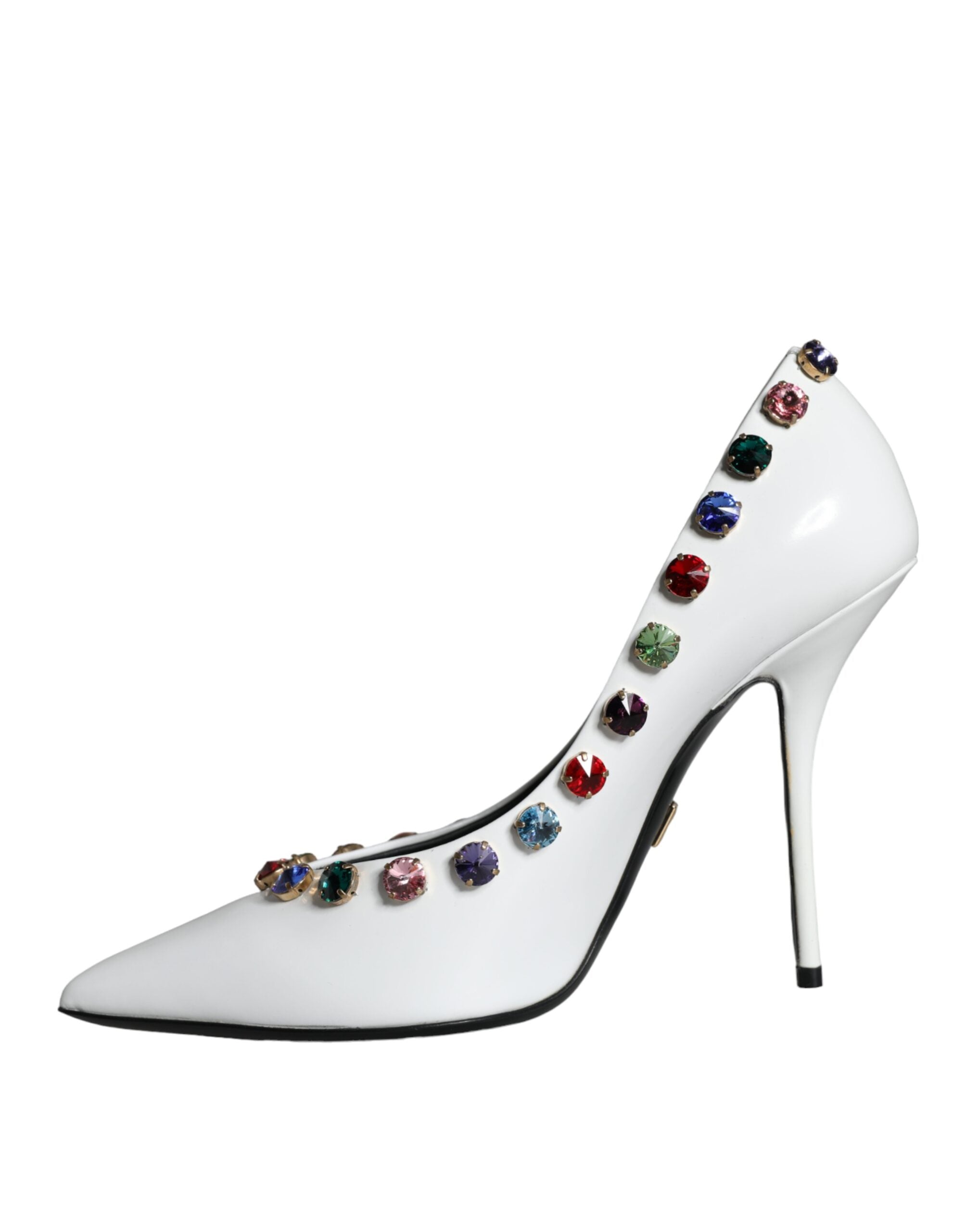 Dolce & Gabbana White Crystal Leather High Heel Pumps Shoes