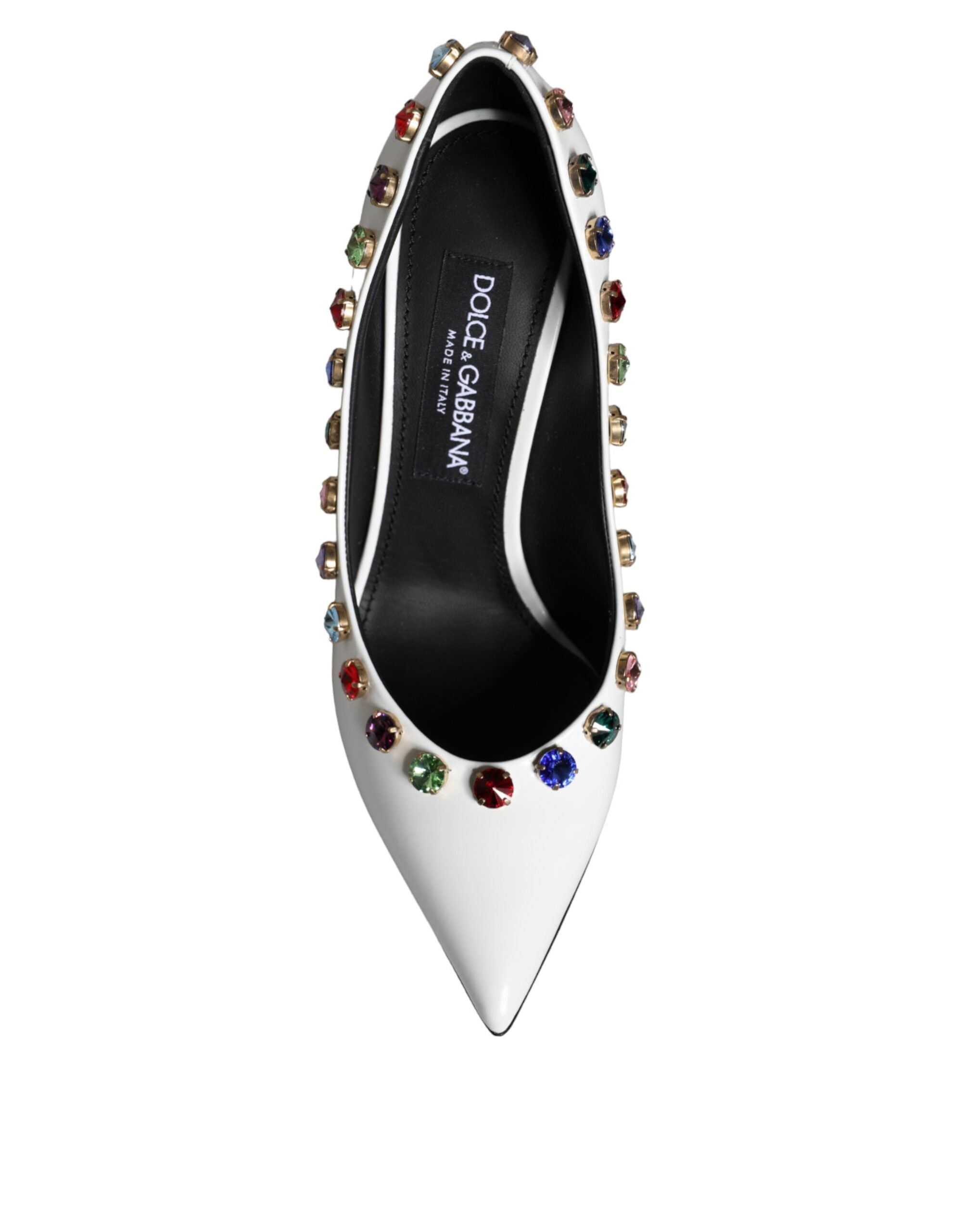 Dolce & Gabbana White Crystal Leather High Heel Pumps Shoes