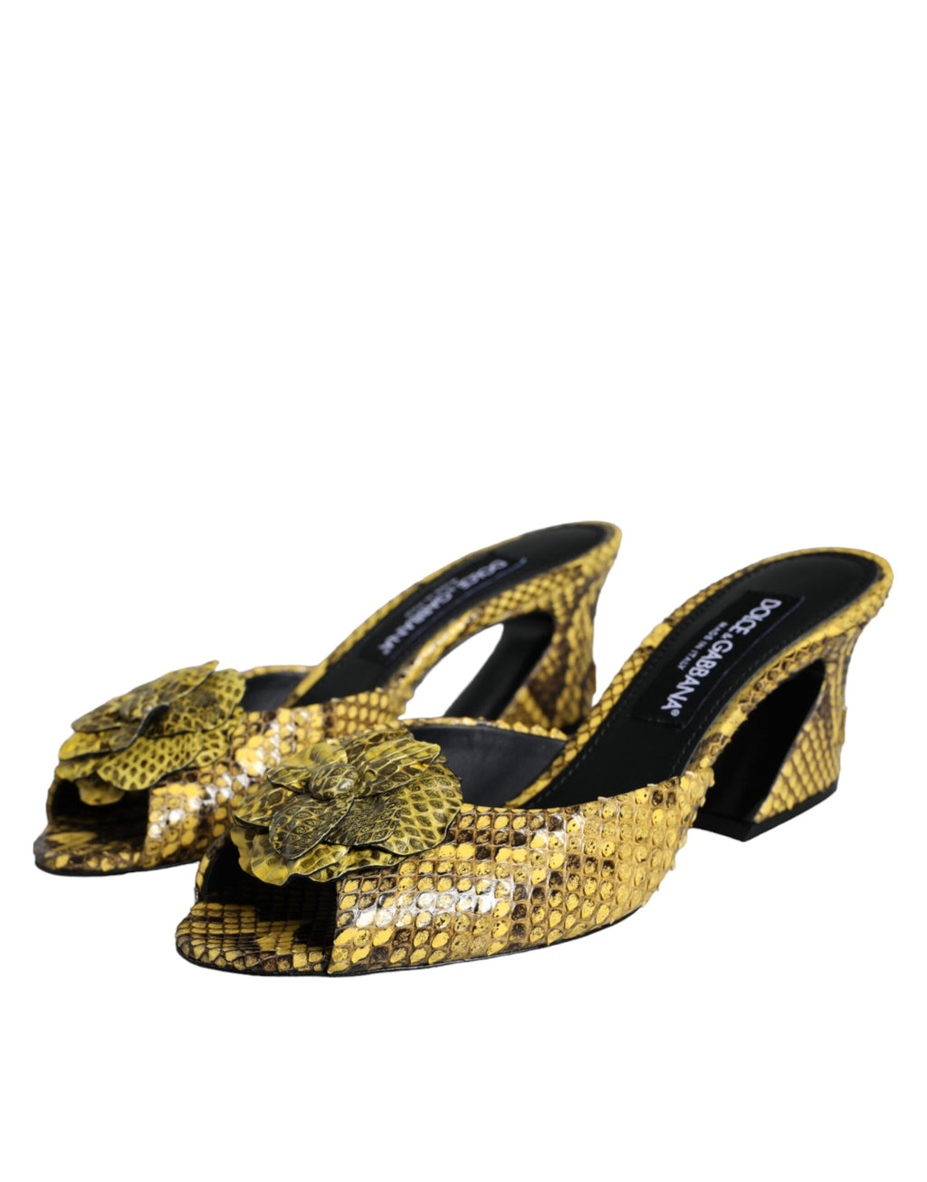 Dolce & Gabbana Yellow Leather Block Heel Mules Shoes