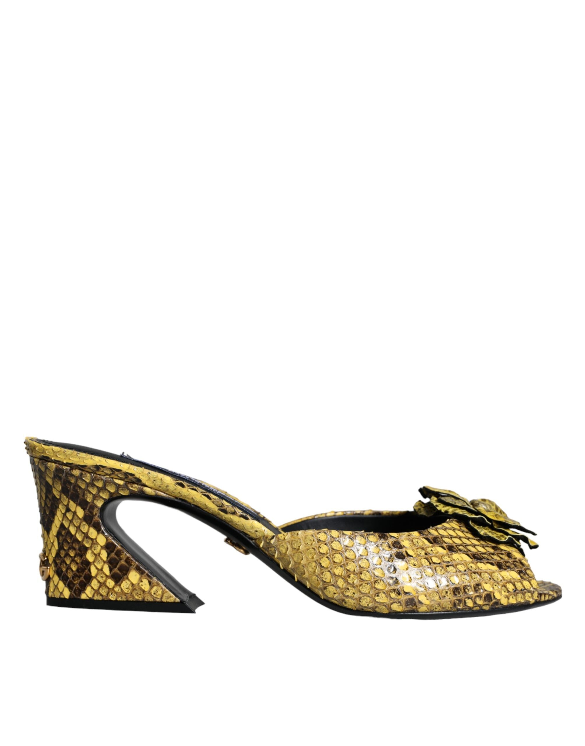 Dolce & Gabbana Yellow Leather Block Heel Mules Shoes