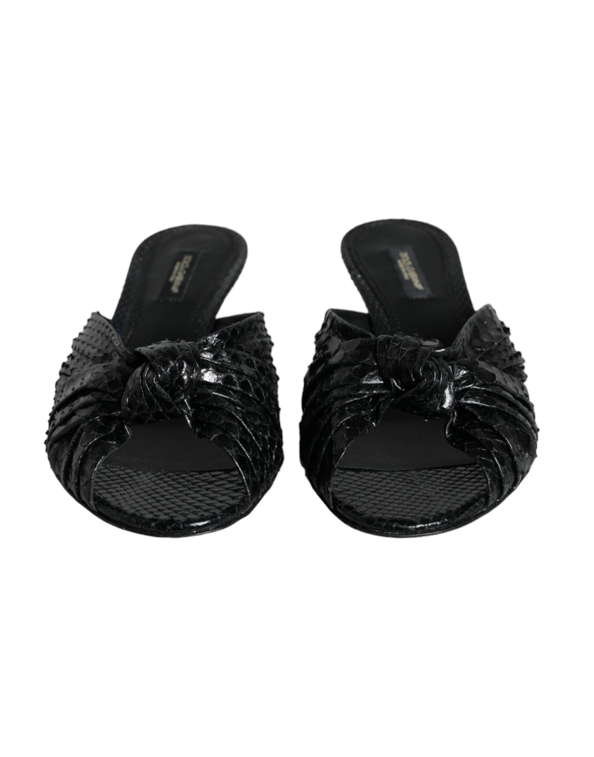 Dolce & Gabbana Black Leather Heels Sandals Shoes