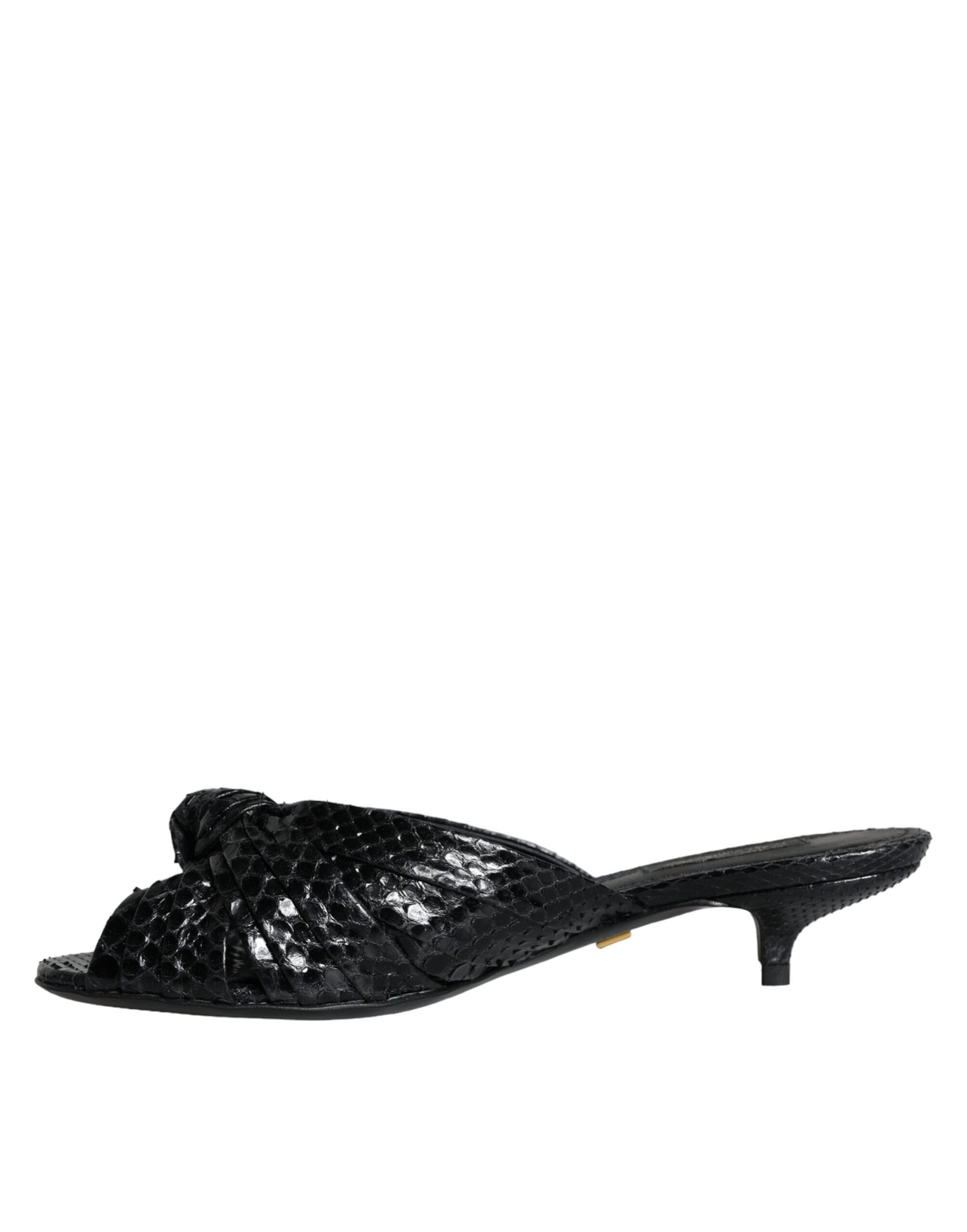 Dolce & Gabbana Black Leather Heels Sandals Shoes
