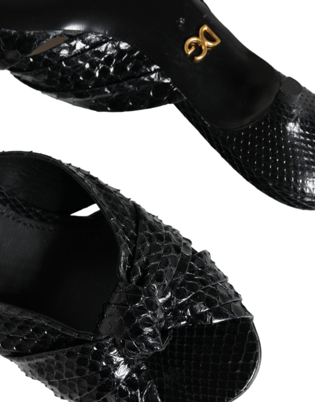 Dolce & Gabbana Black Leather Heels Sandals Shoes
