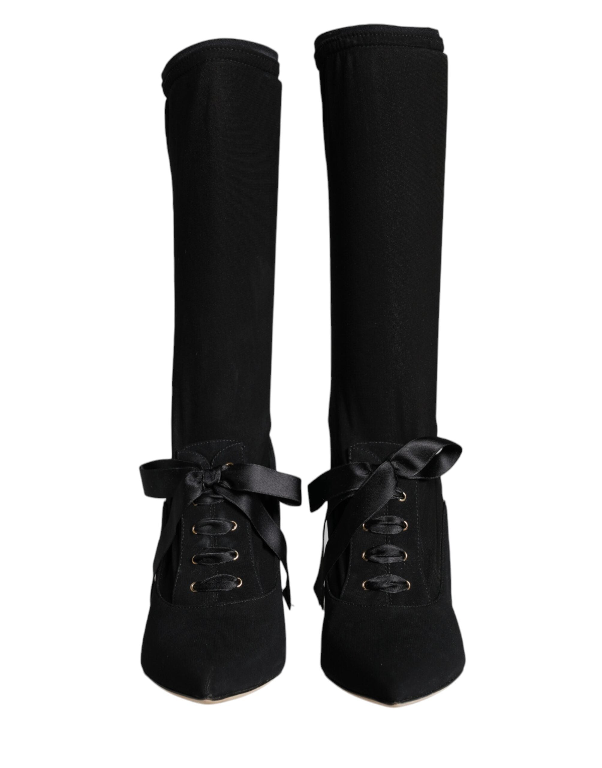 Dolce & Gabbana Black Stiletto Heel Mid-Calf Boots Shoes