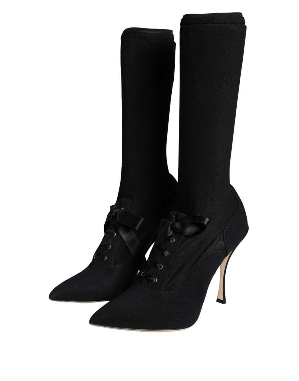 Dolce & Gabbana Black Stiletto Heel Mid-Calf Boots Shoes