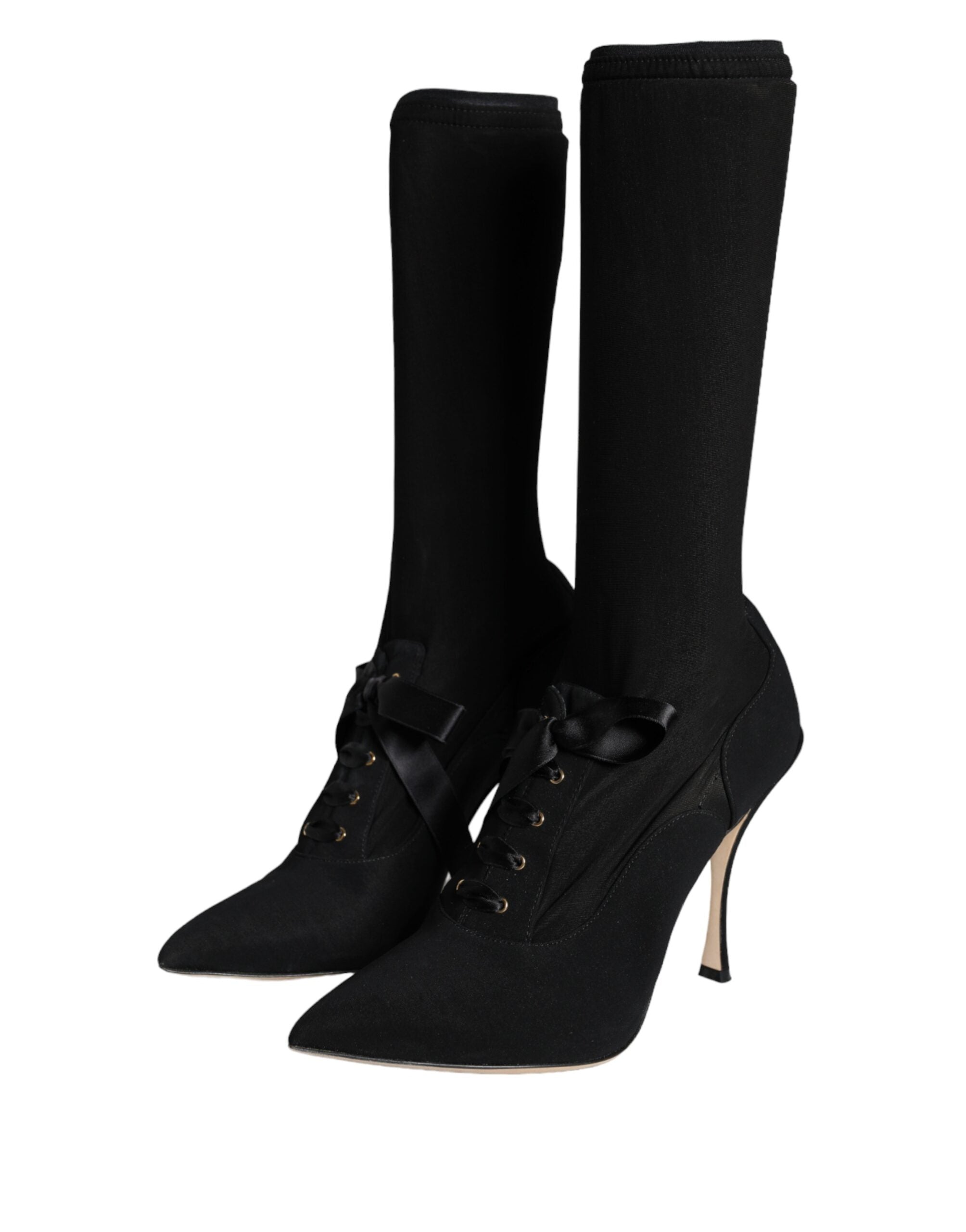 Dolce & Gabbana Black Stiletto Heel Mid-Calf Boots Shoes