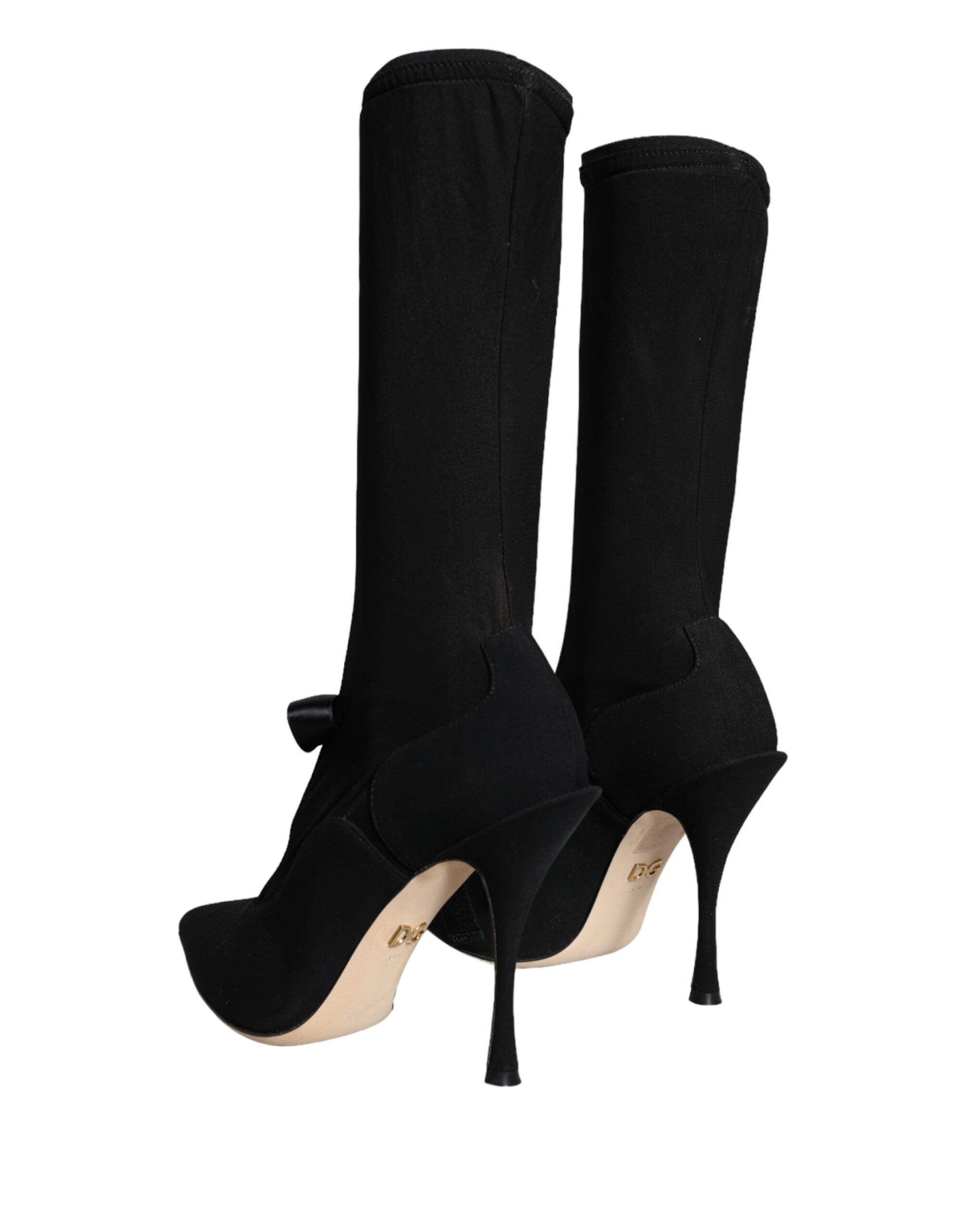 Dolce & Gabbana Black Stiletto Heel Mid-Calf Boots Shoes