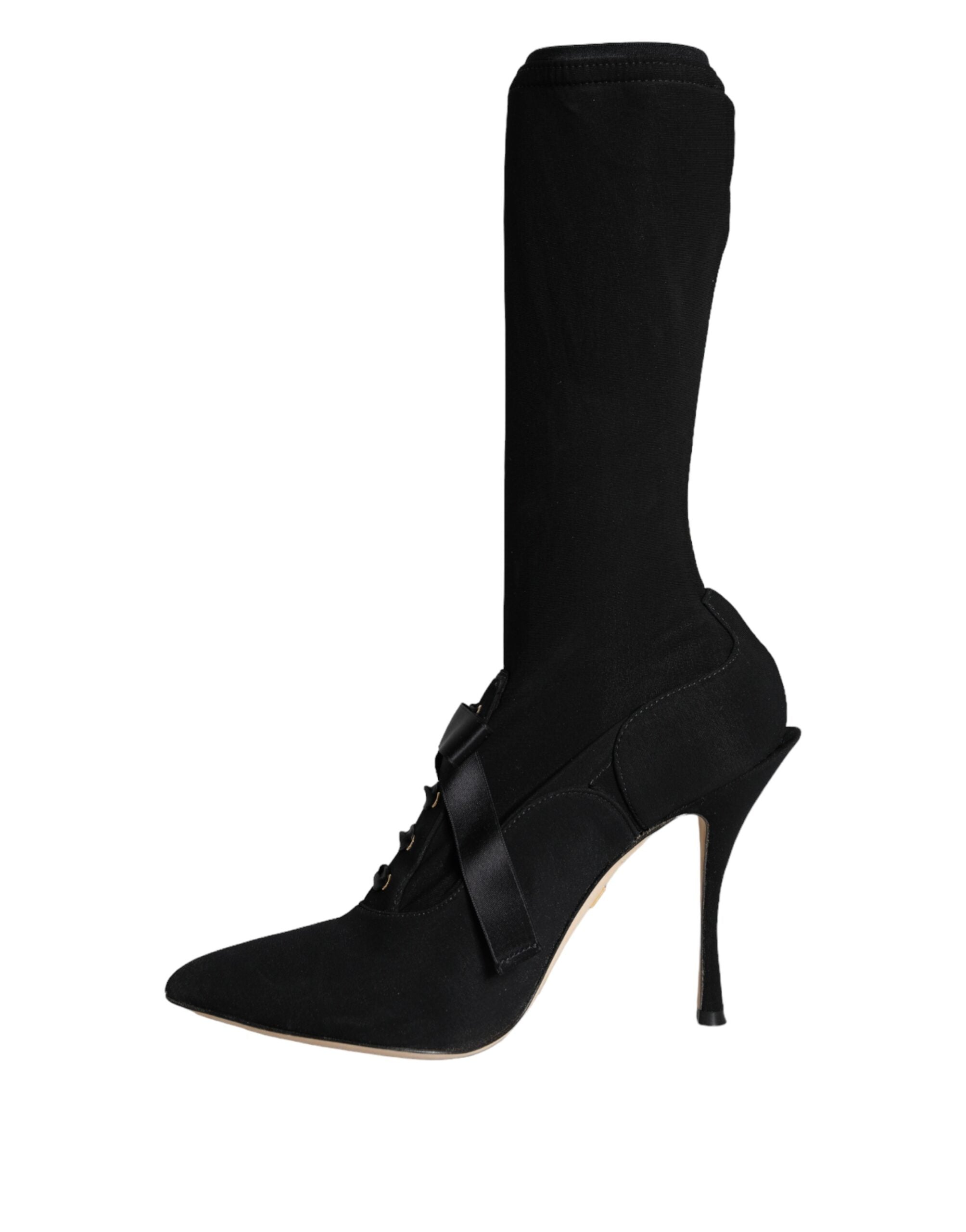 Dolce & Gabbana Black Stiletto Heel Mid-Calf Boots Shoes