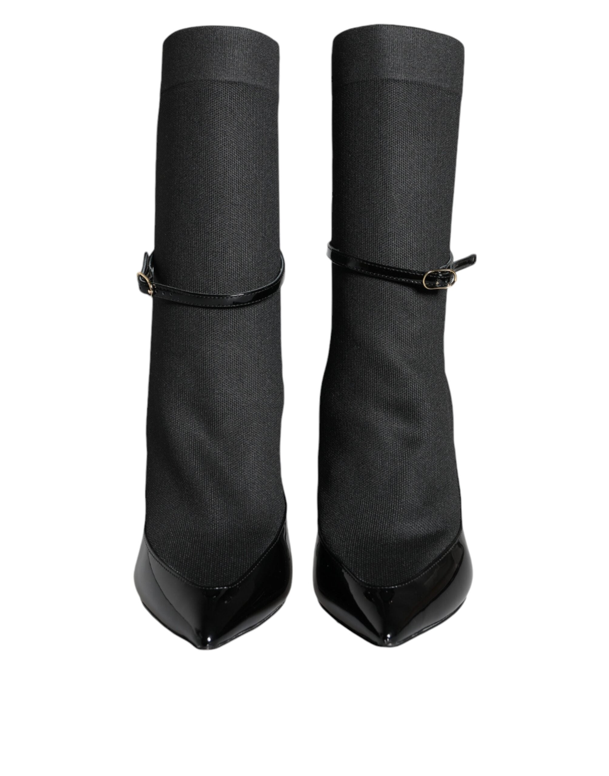 Dolce & Gabbana Black Leather Stiletto Booties Sock Shoes