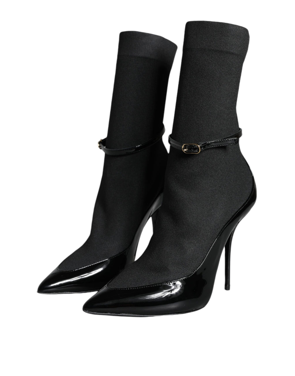 Dolce & Gabbana Black Leather Stiletto Booties Sock Shoes