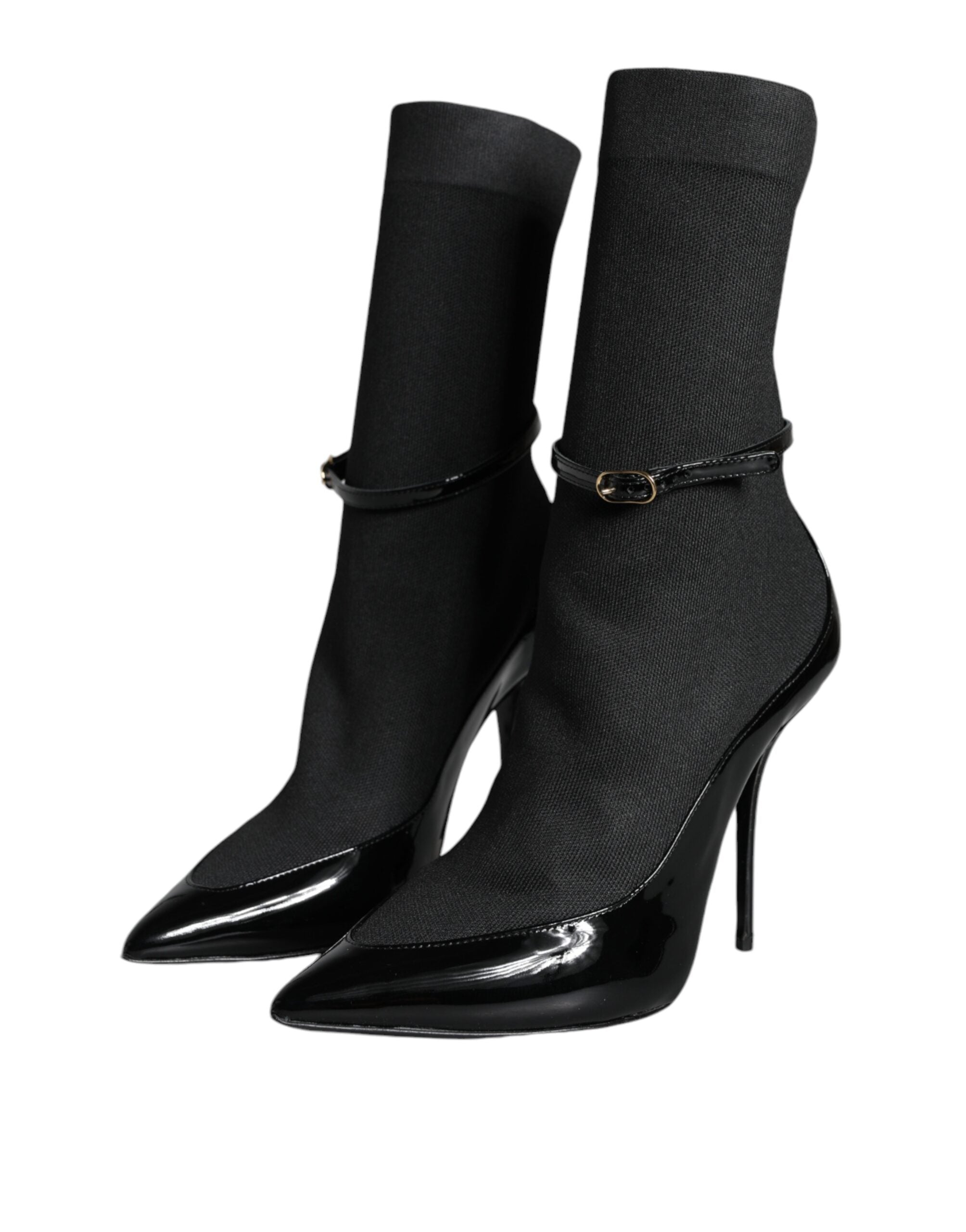 Dolce & Gabbana Black Leather Stiletto Booties Sock Shoes