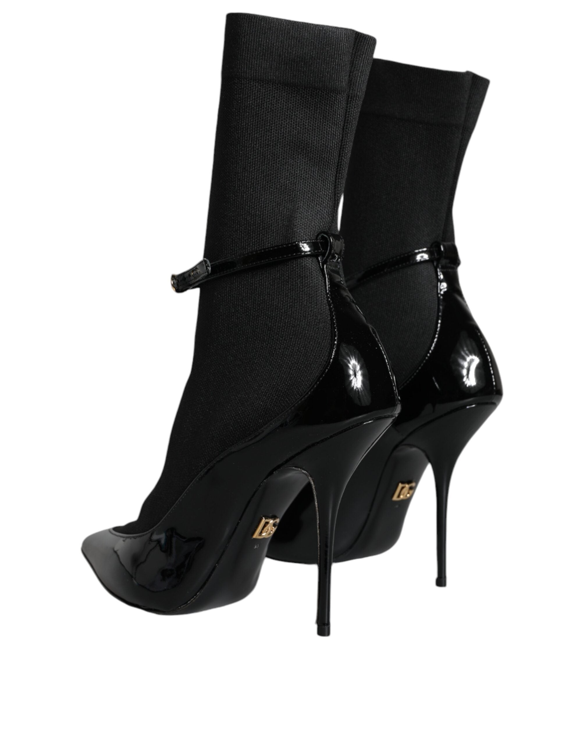 Dolce & Gabbana Black Leather Stiletto Booties Sock Shoes