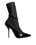 Dolce & Gabbana Black Leather Stiletto Booties Sock Shoes