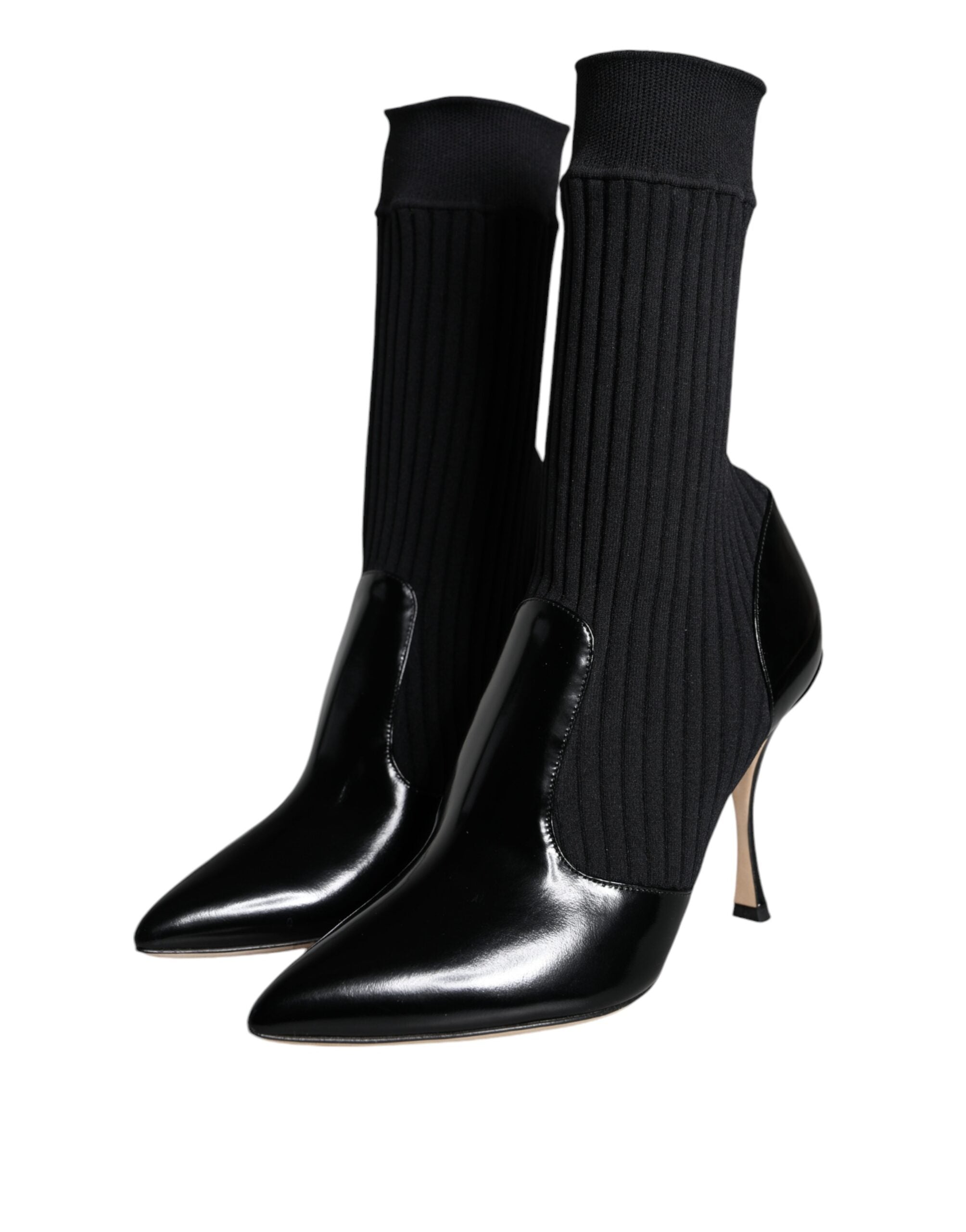 Dolce & Gabbana Black Stretch Stiletto Booties Sock Shoes