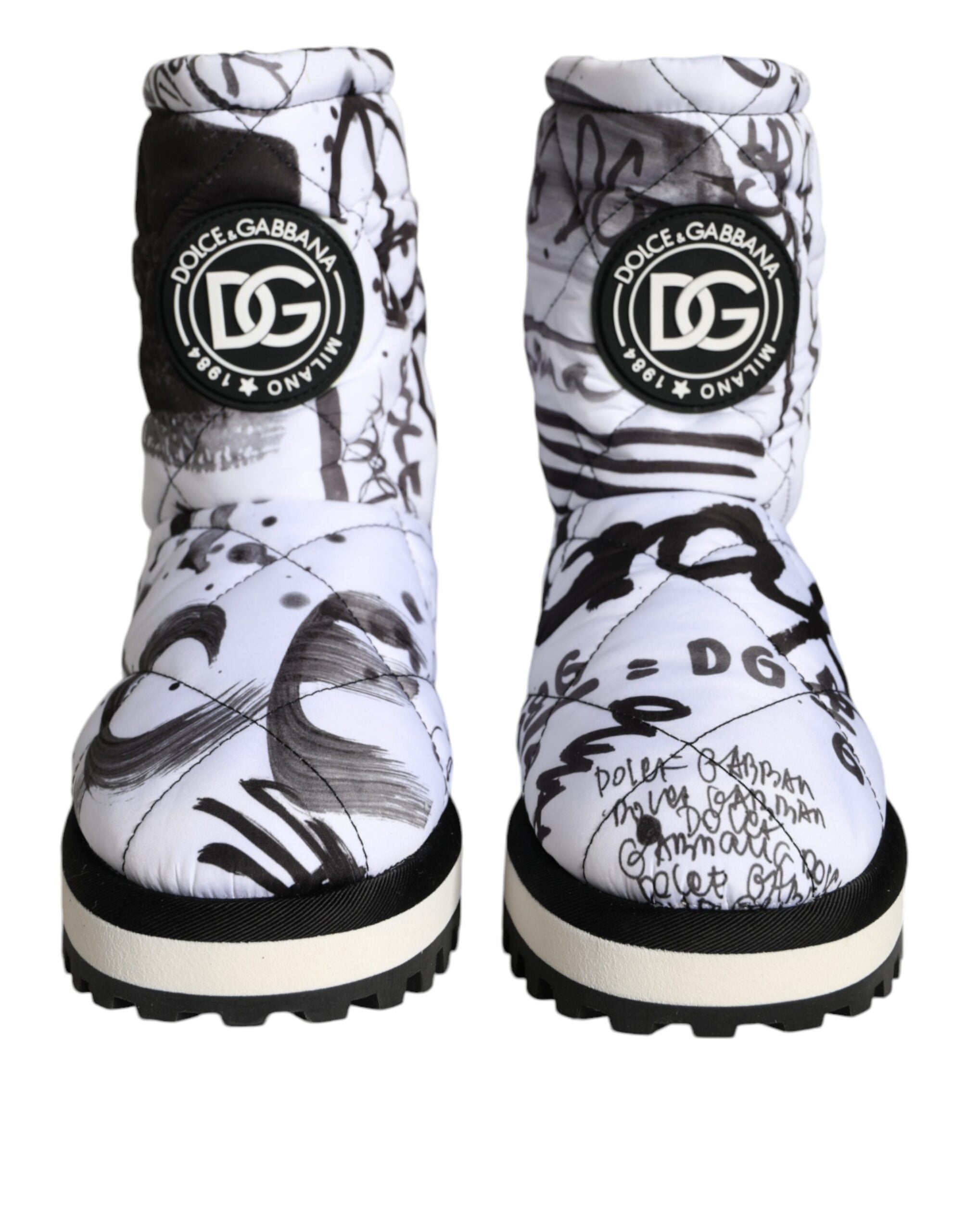 Dolce & Gabbana Weiße gepolsterte Logo Print Mid Calf Stiefel Schuhe