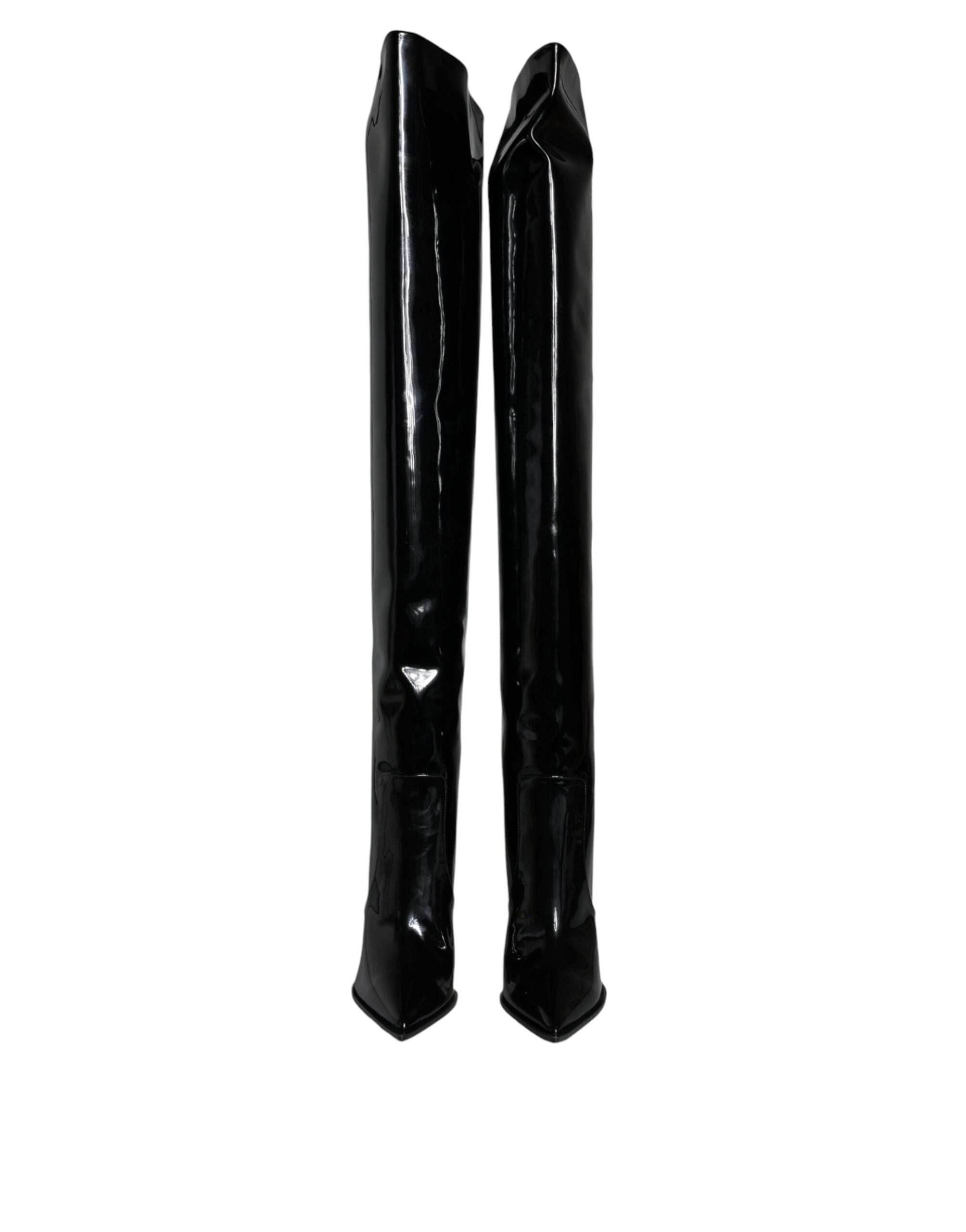 Dolce & Gabbana Black Patent Leather Knee-High Boots Shoes