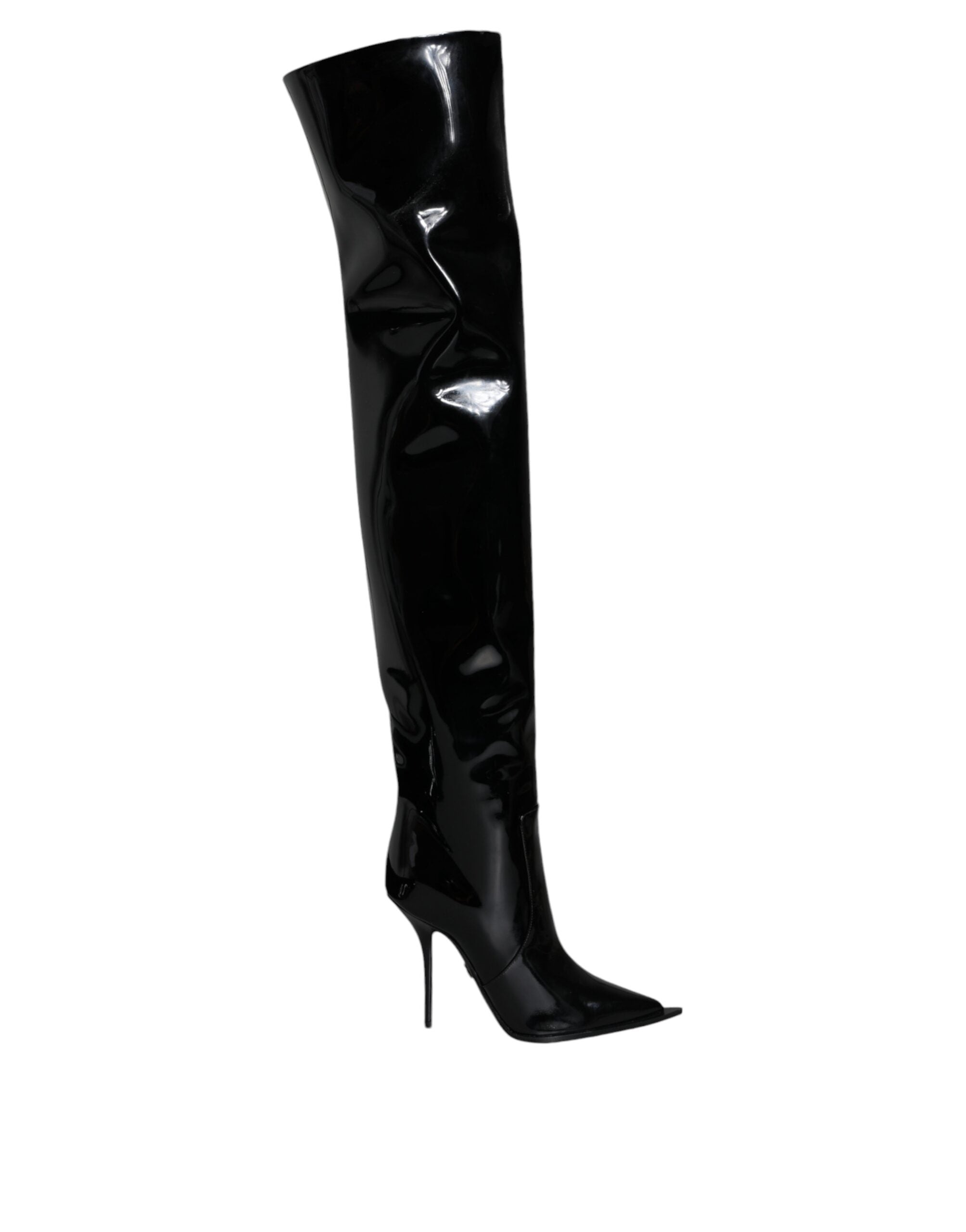 Dolce & Gabbana Black Patent Leather Knee-High Boots Shoes