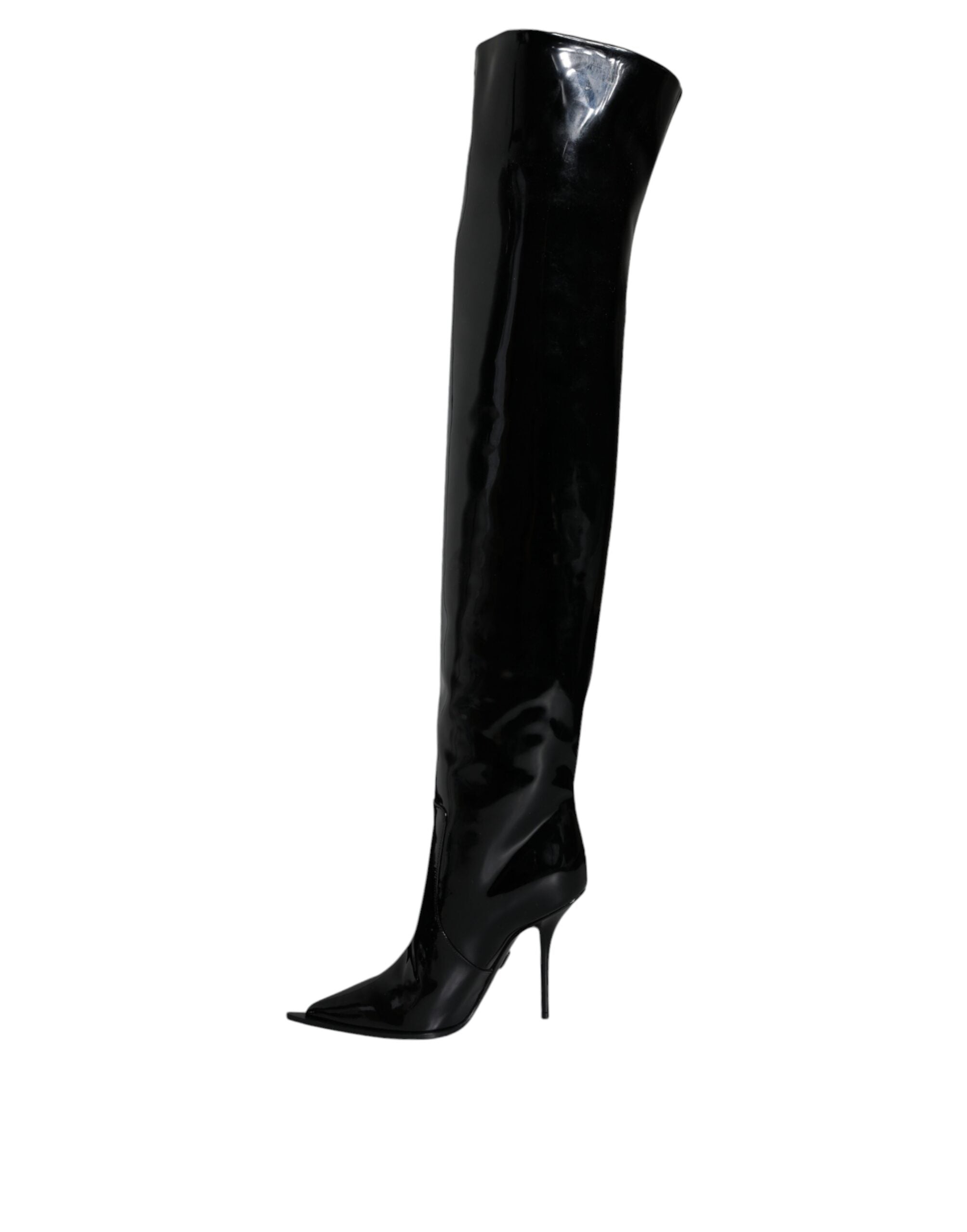 Dolce & Gabbana Black Patent Leather Knee-High Boots Shoes
