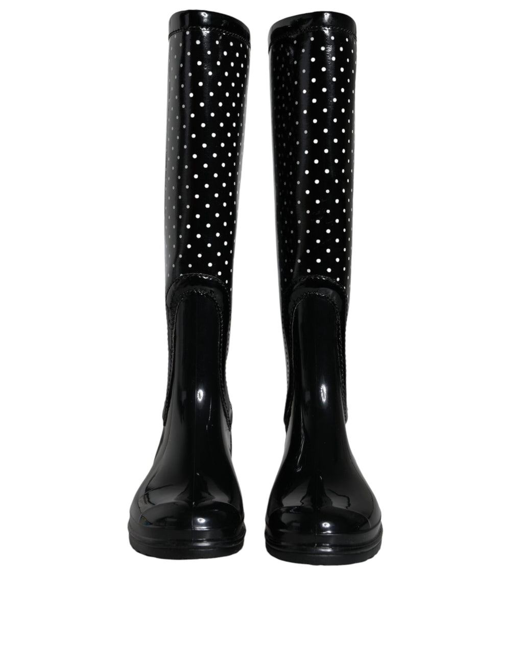 Dolce & Gabbana Black Polka Dot Knee-High Rain Boots Shoes